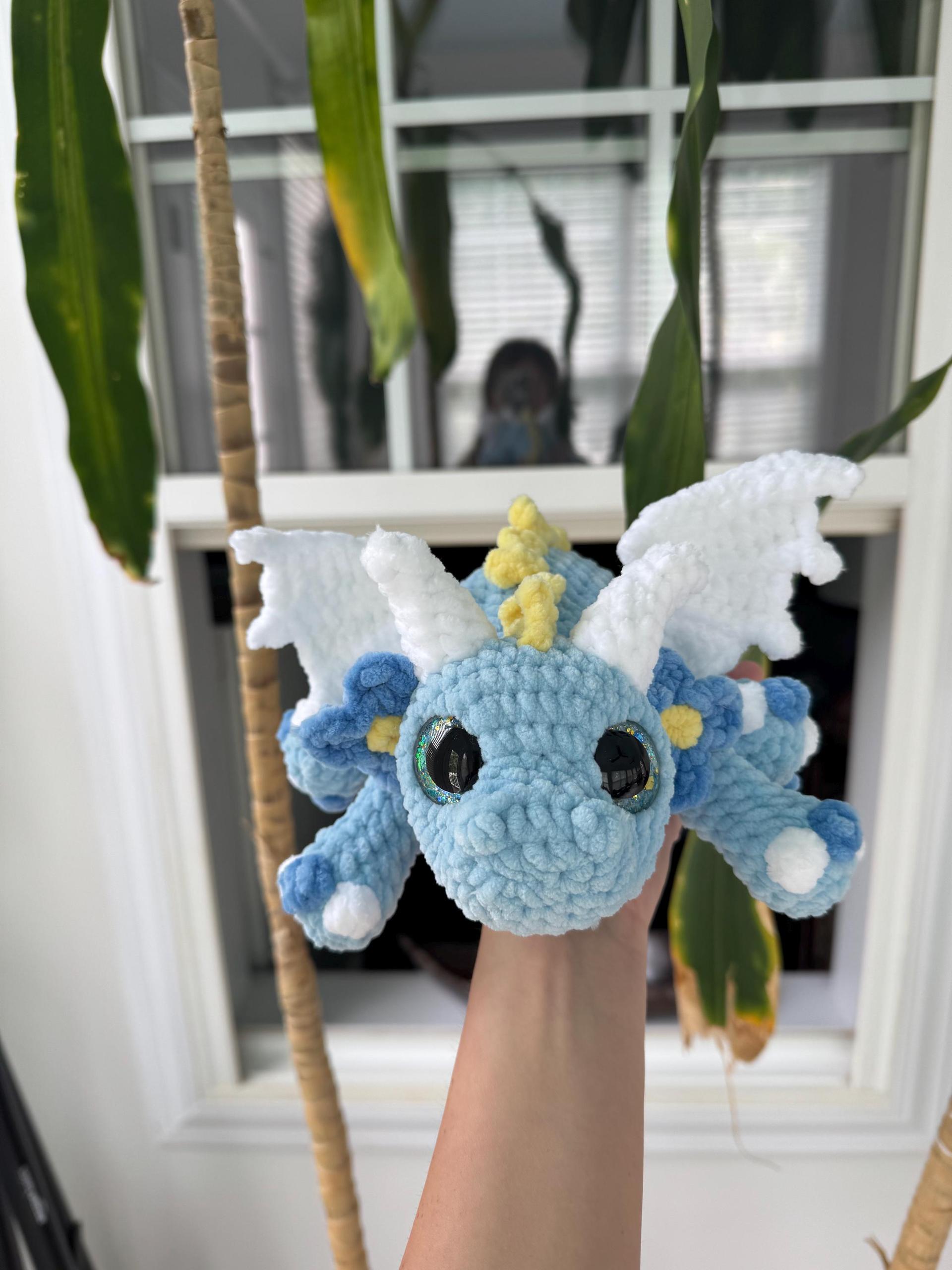 Forget Me Not Flower Dragon / Handmade Crocheted Plushie