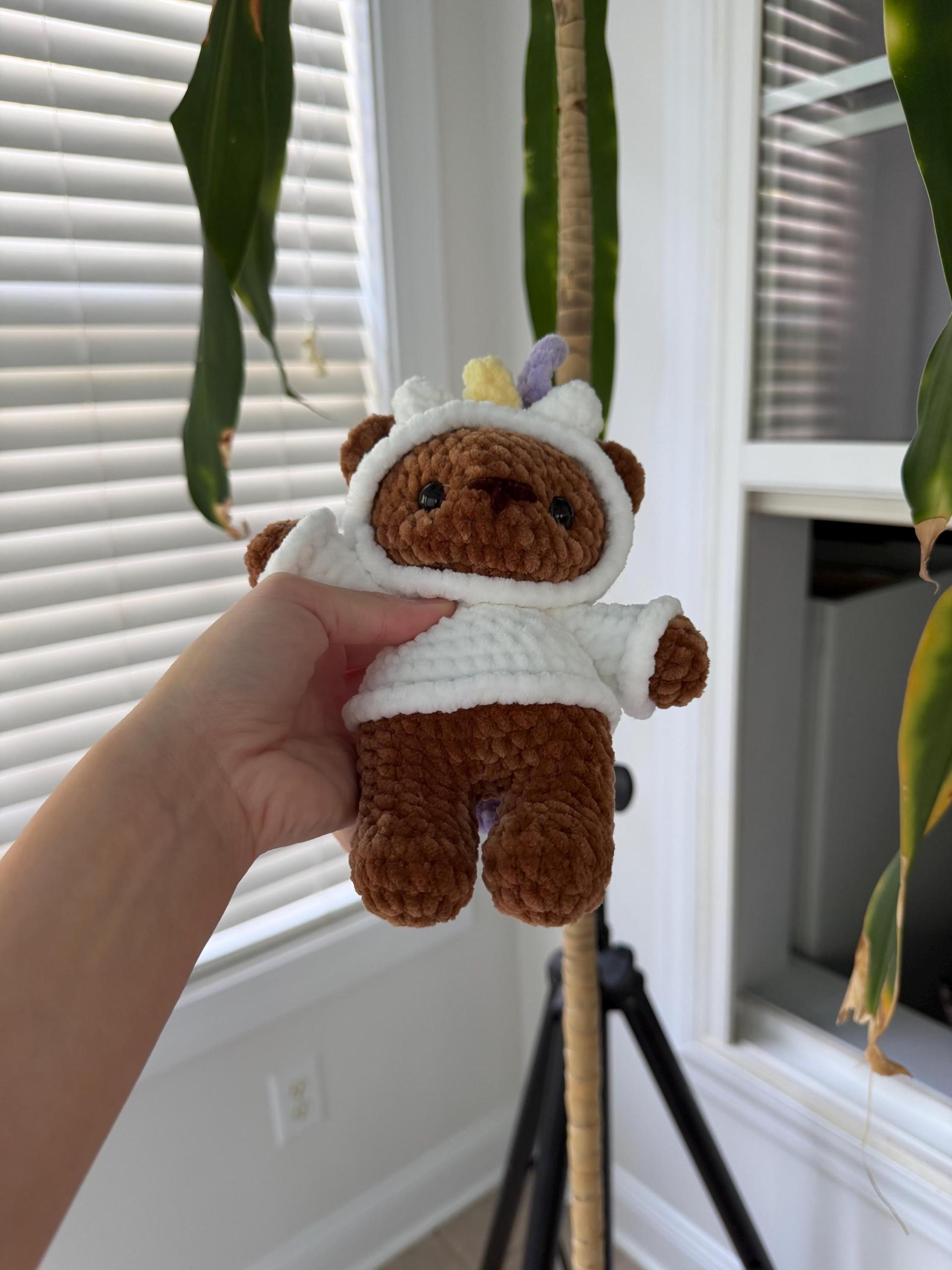 Crocheted Unicorn Hoodie Bear Plushie thumbnail 10