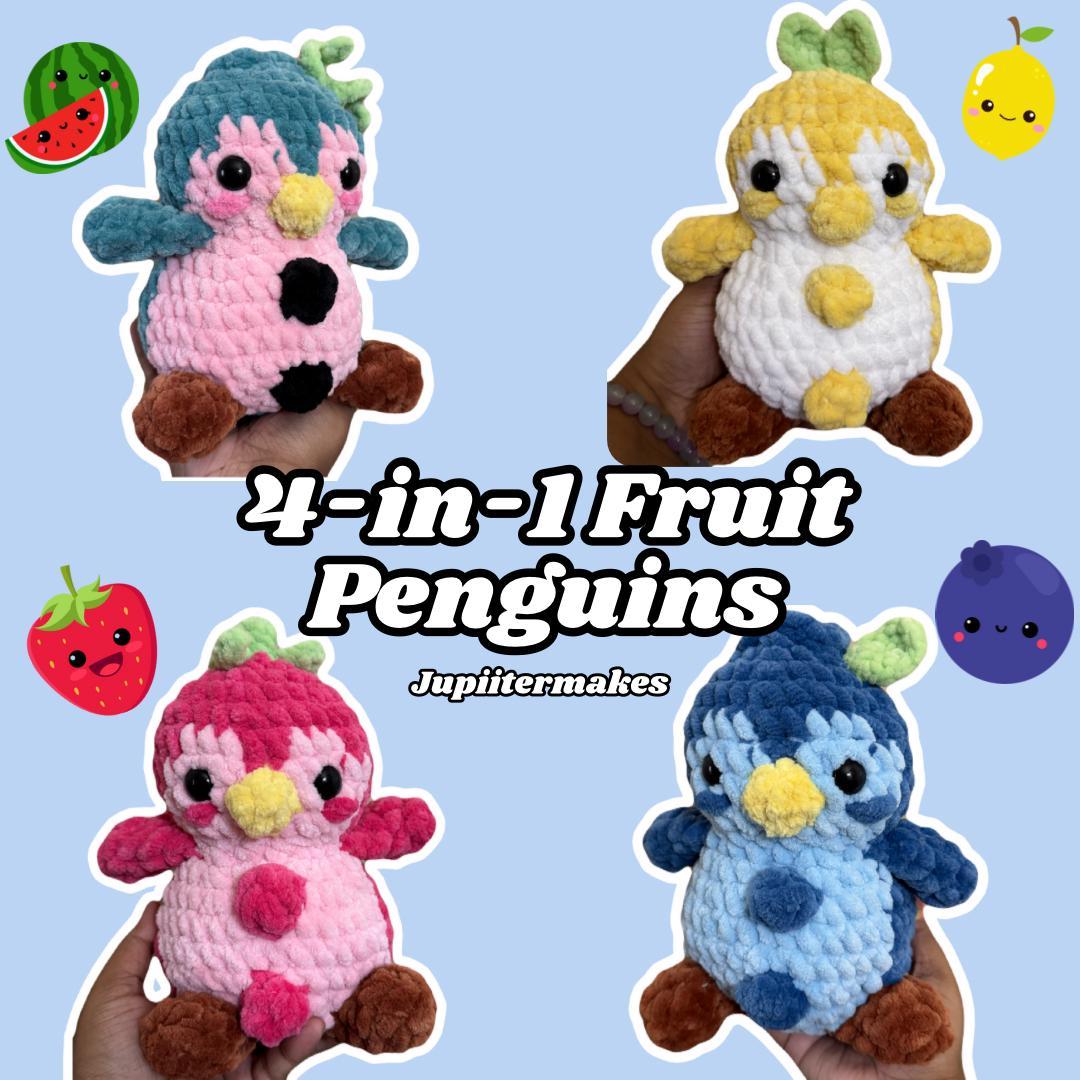 4-In-1 Fruit Penguin PDF Digital Crochet Amigurumi Pattern