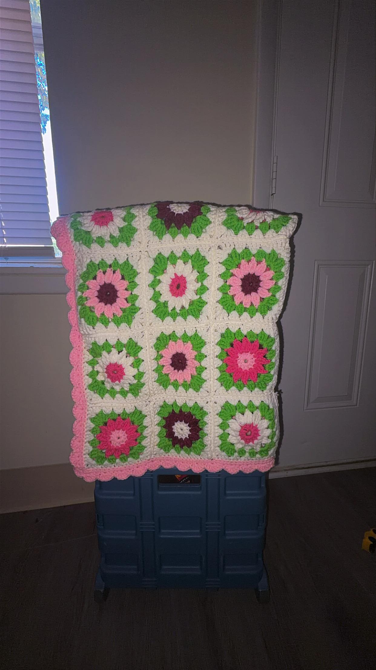 Handmade Floral Granny Square Throw Blanket thumbnail 3
