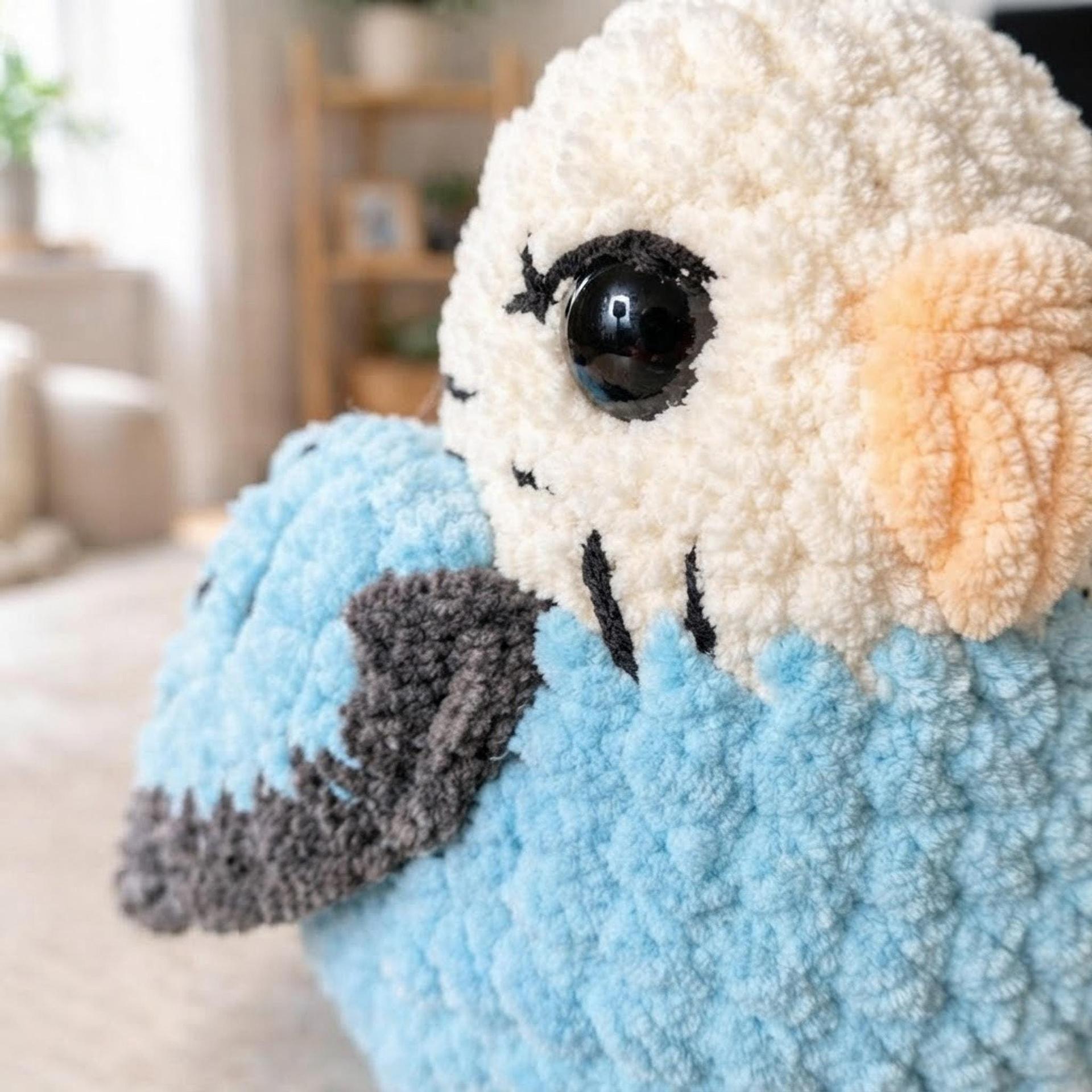 Crochet Budgie Plushie, 3–4 Inch Blue Parakeet Amigurumi, Desk Decor thumbnail 8