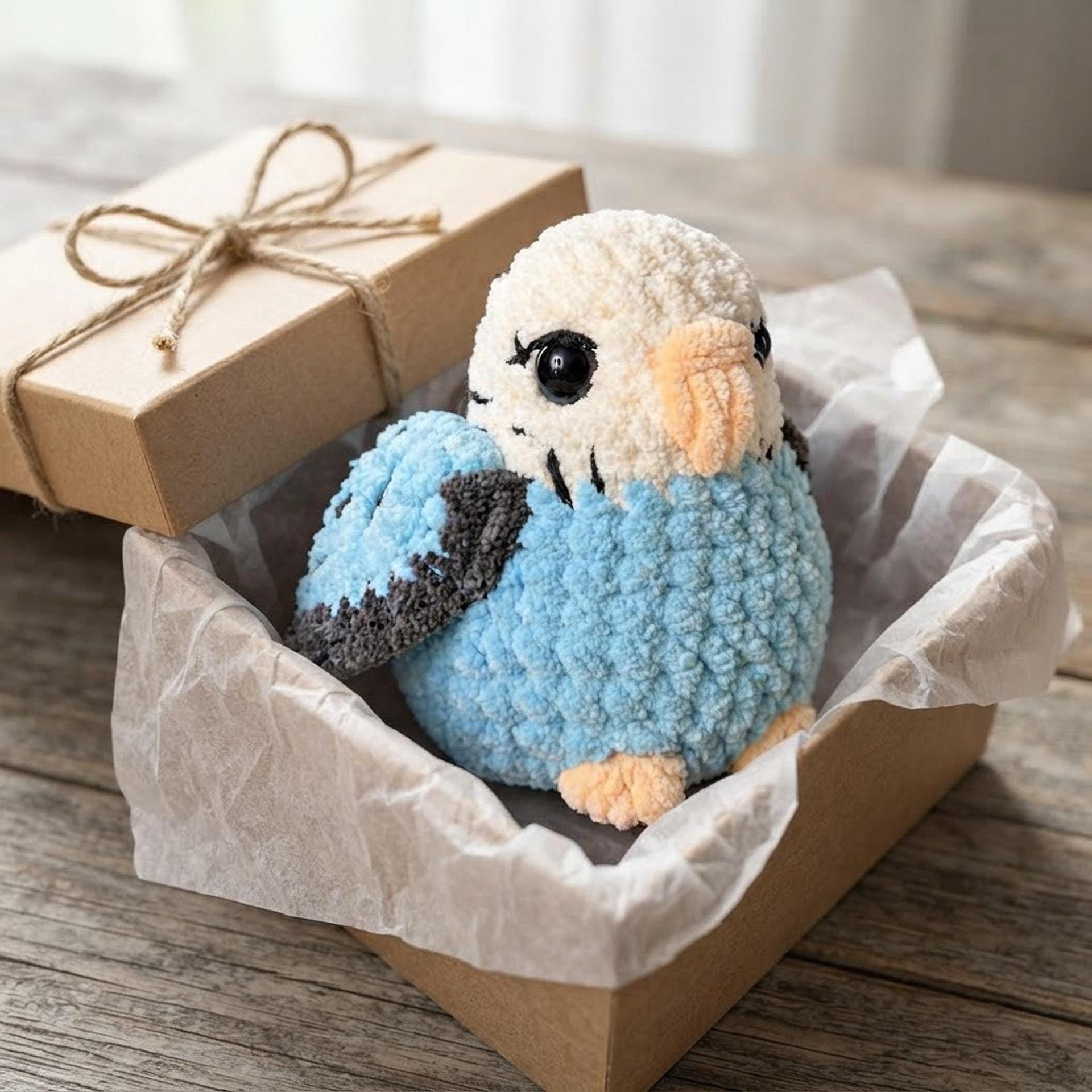 Crochet Budgie Plushie, 3–4 Inch Blue Parakeet Amigurumi, Desk Decor thumbnail 9