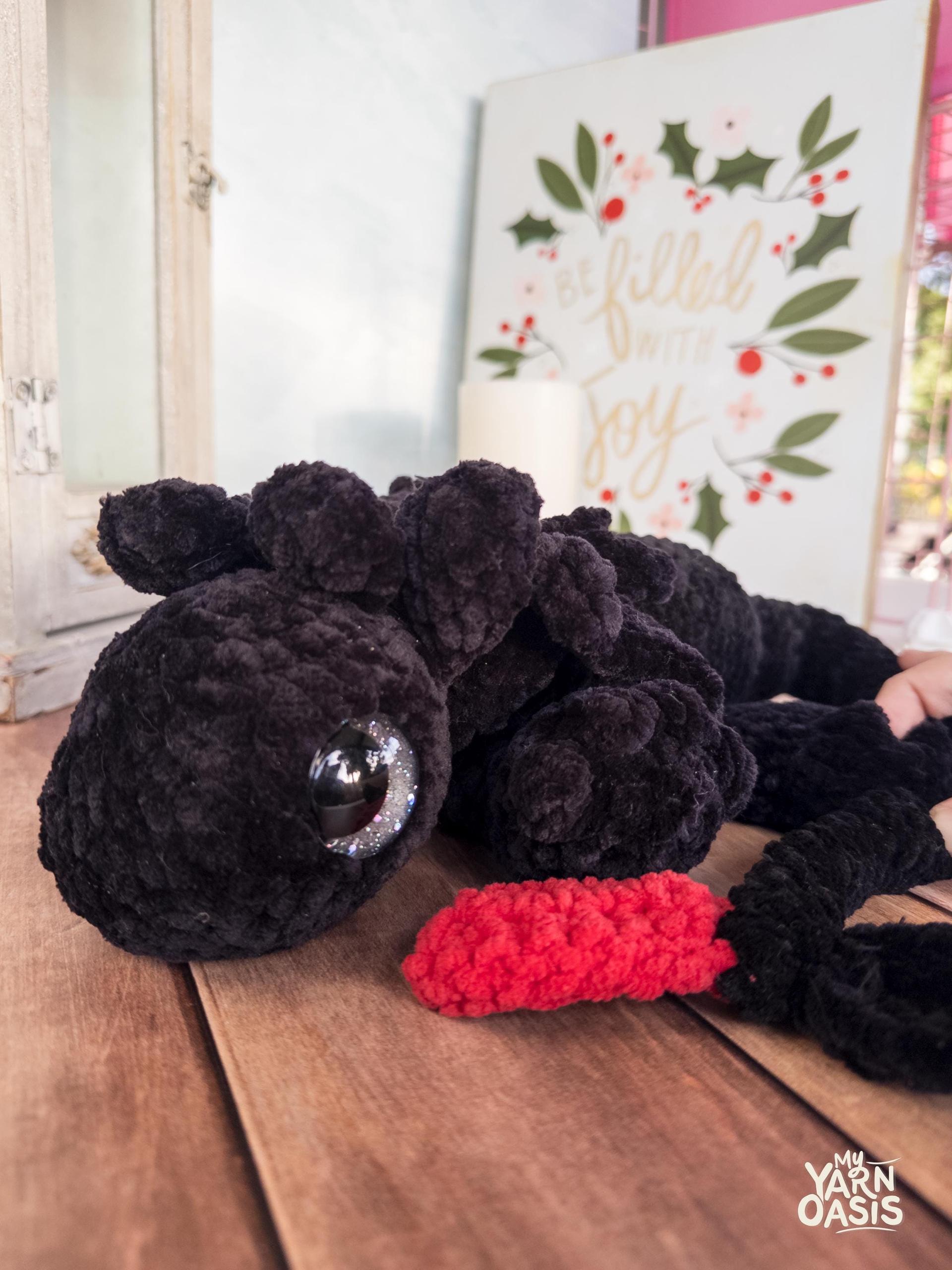 Crochet Dragon Plush: Handmade Night Fury Inspired Stuffed Animal thumbnail 6