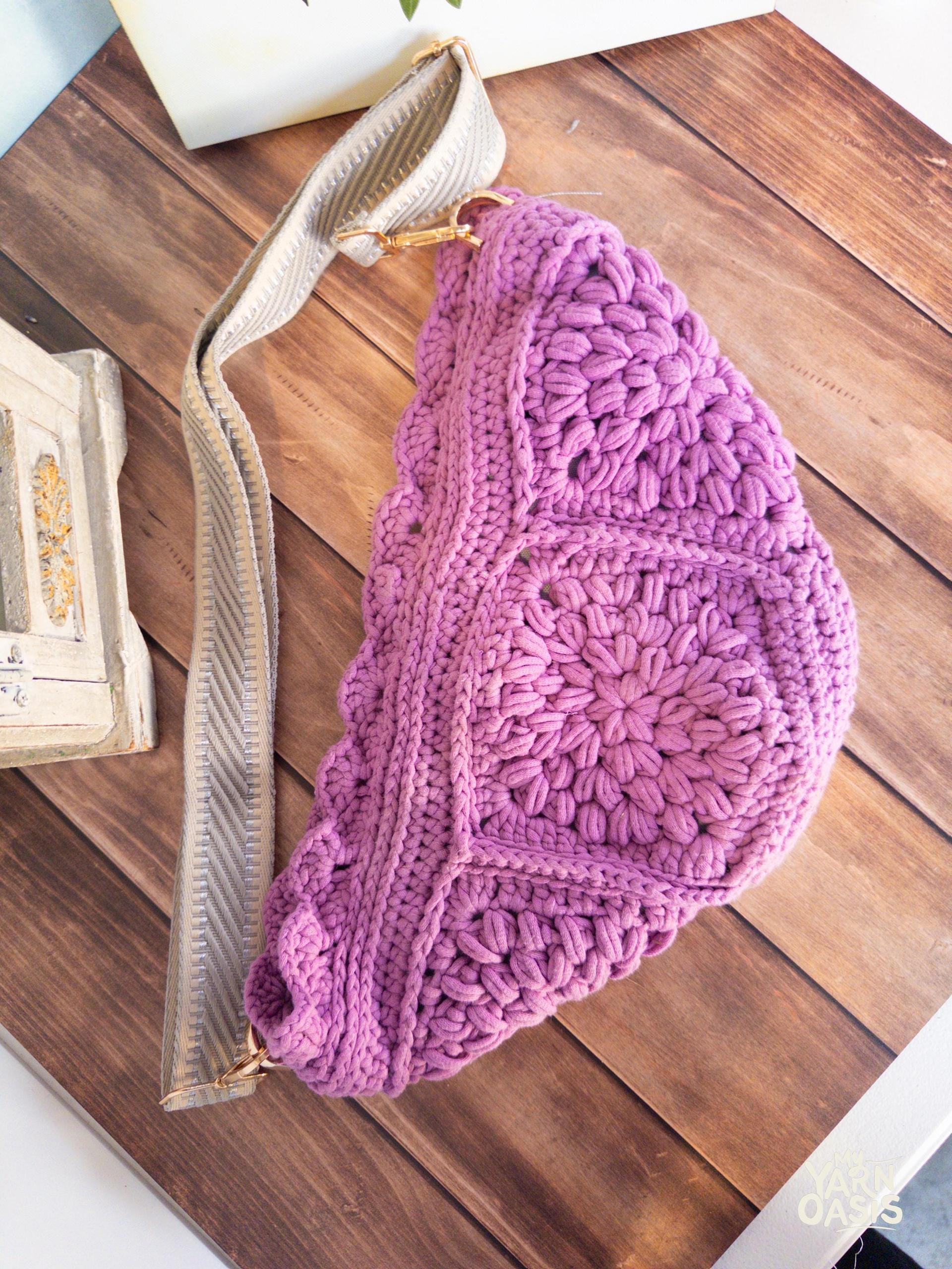 Lilac Crochet Crossbody Bag, fully lined, Strap included. 100% Handmade