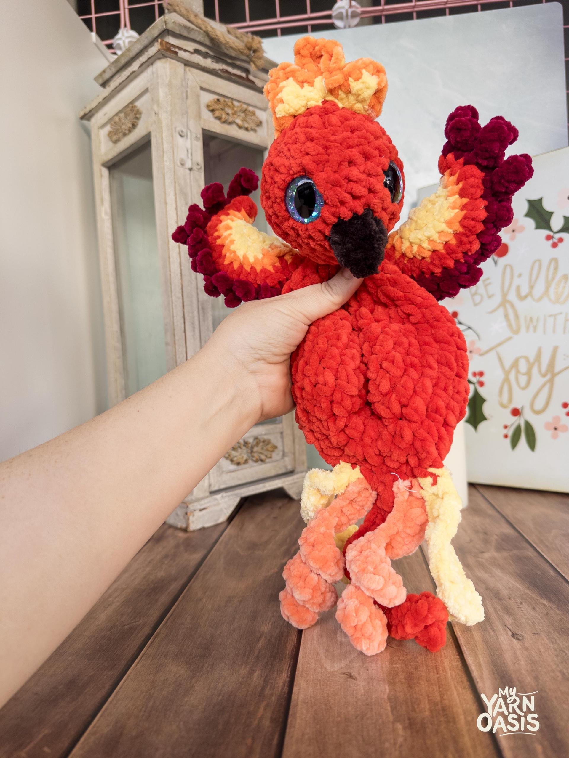Crochet Phoenix Plushie, Chenille Yarn, Amigurumi Firebird thumbnail 5