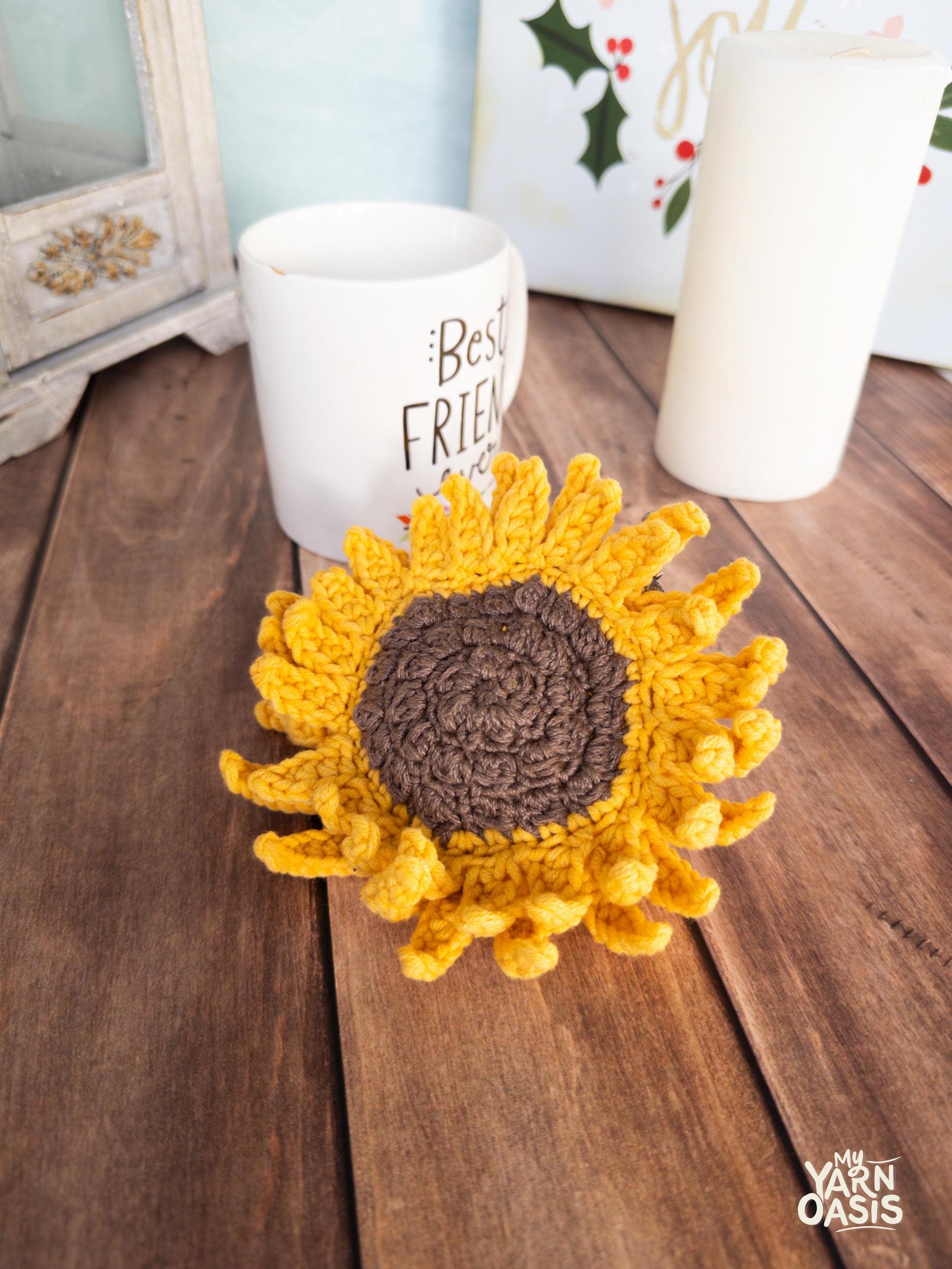 Crochet Sunflower Coin Purse 100% Handmade with antique finished kiss lock