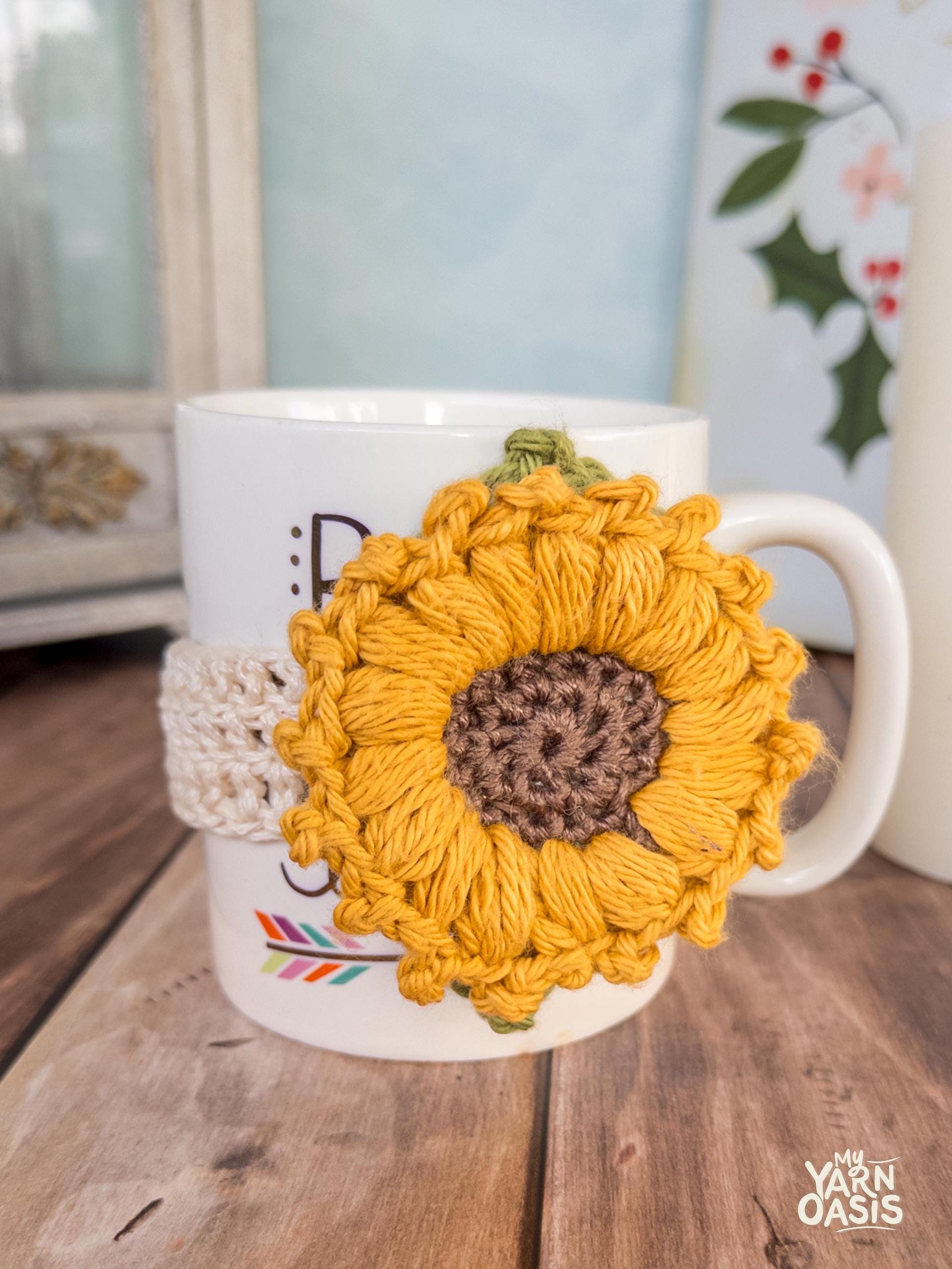 Handmade Crochet Sunflower Cup Cozy, Coffee Mug Wrap thumbnail 2