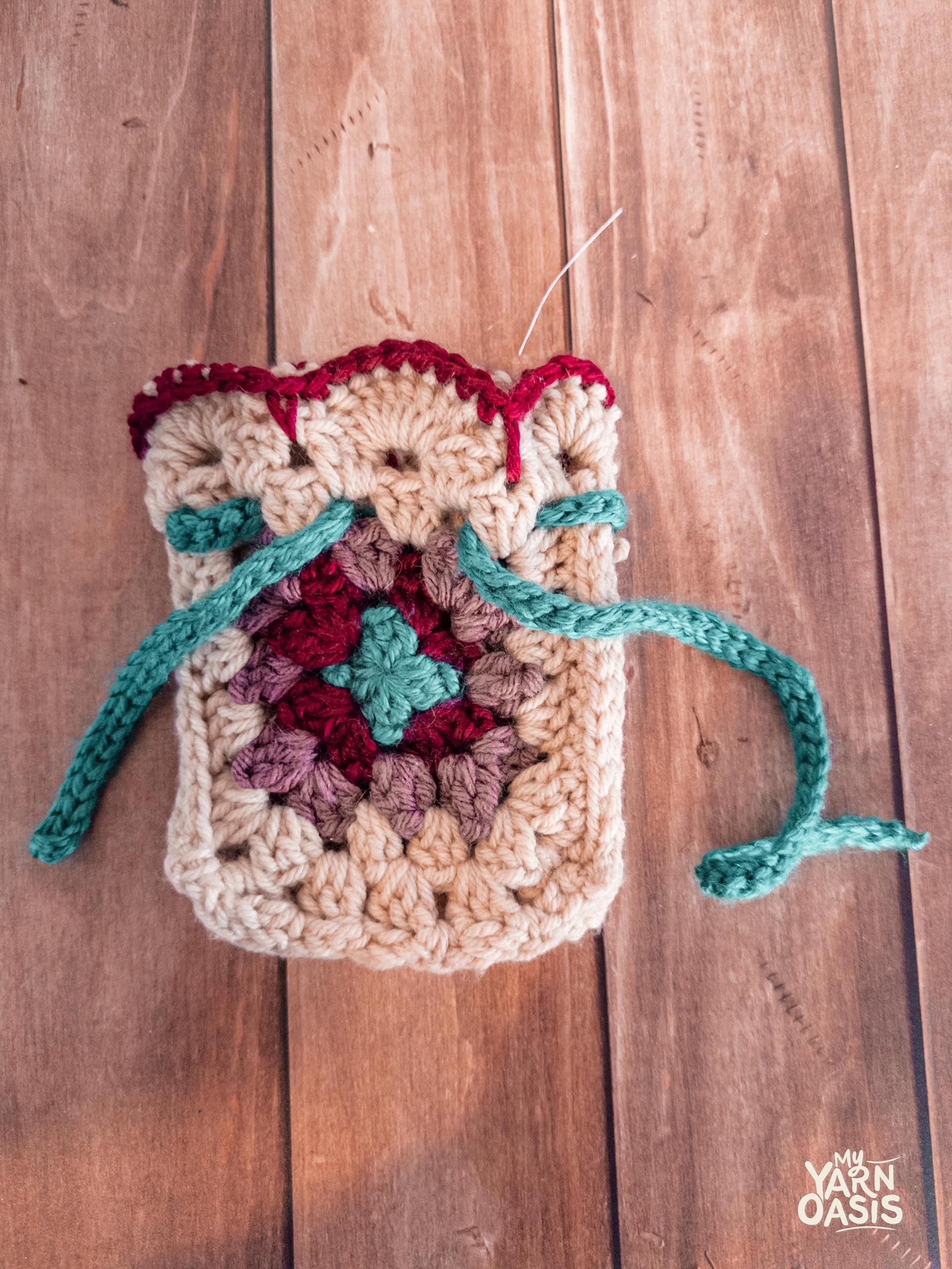 Crochet Granny Square Pouch: Handmade Kawaii Plush Drawstring Bag