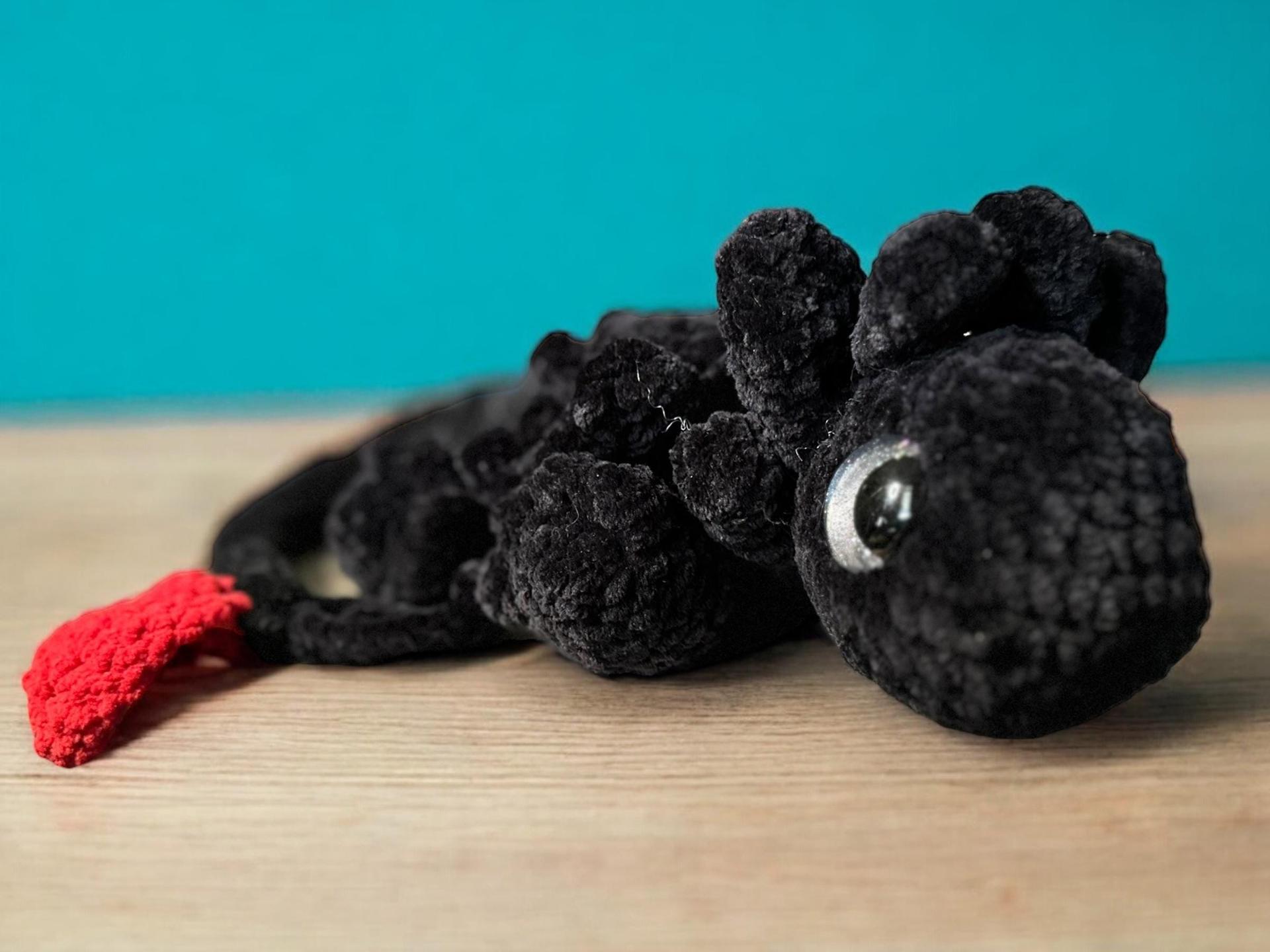 Crochet Dragon Plush: Handmade Night Fury Inspired Stuffed Animal thumbnail 7