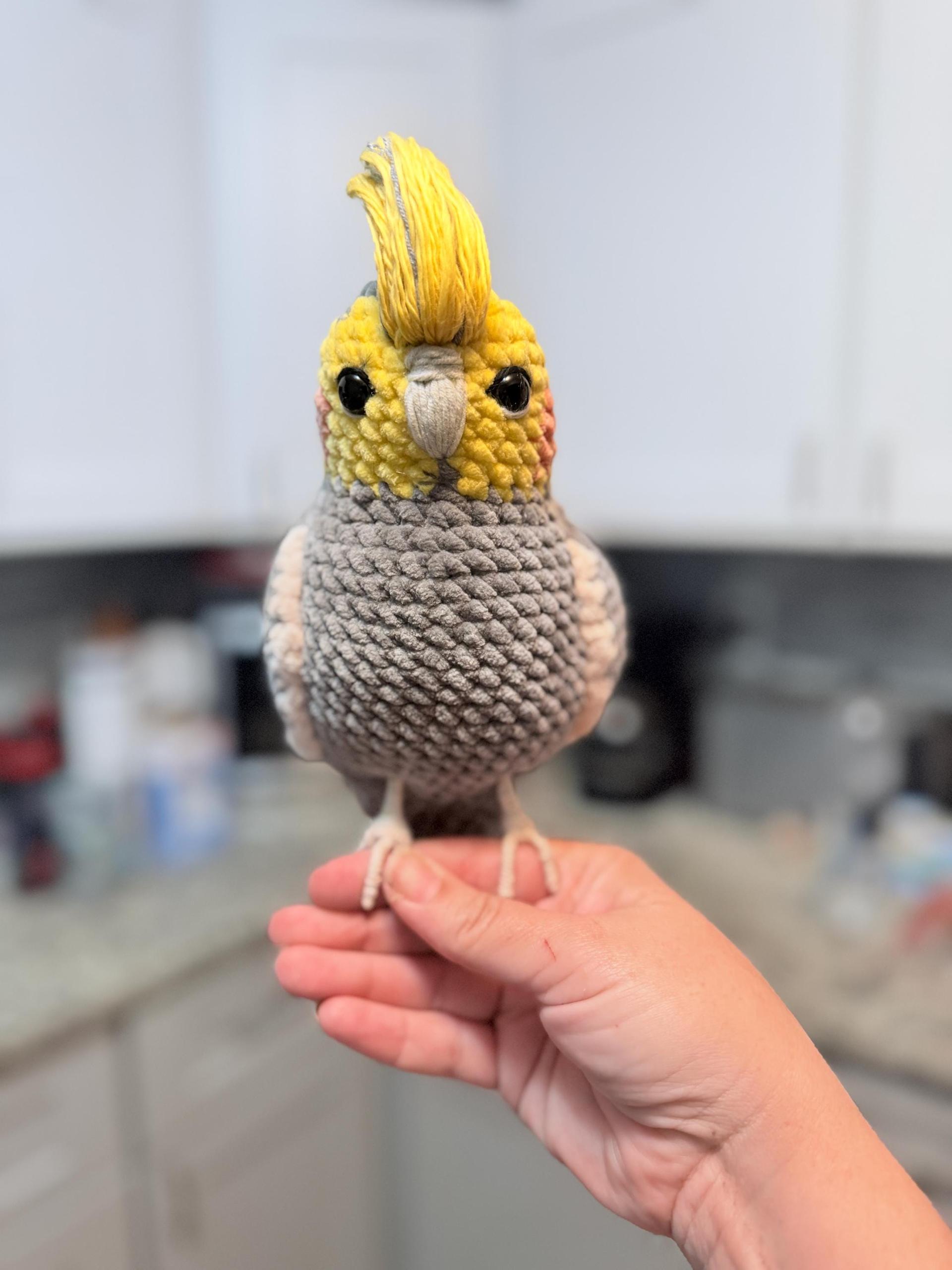 Large Crochet Cinnamon Cockatiel Plushie, Handmade Bird Lover Gift, Soft Plush, thumbnail 8