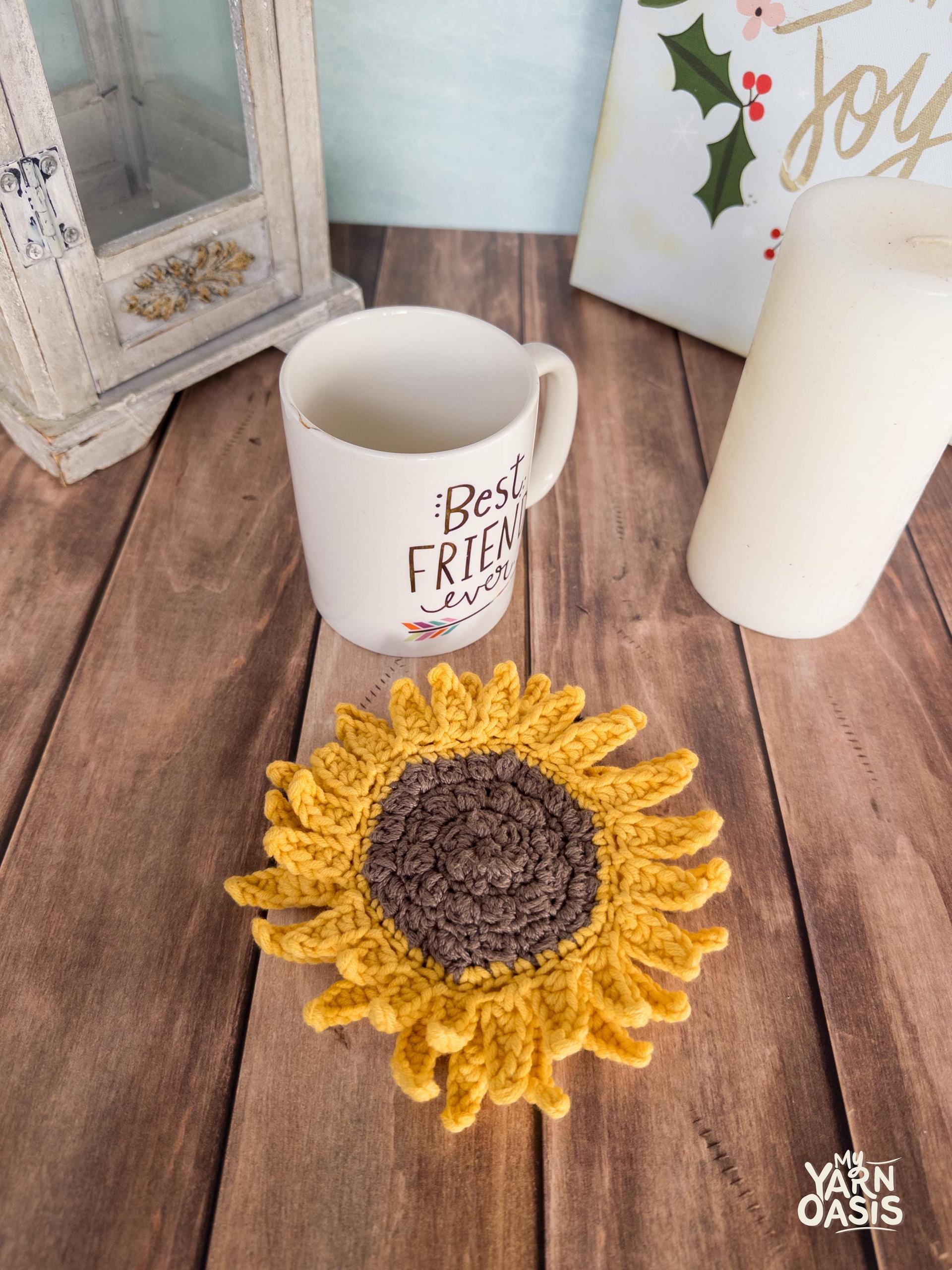 Handmade Crochet Sunflower Cup Cozy, Coffee Mug Wrap thumbnail 3