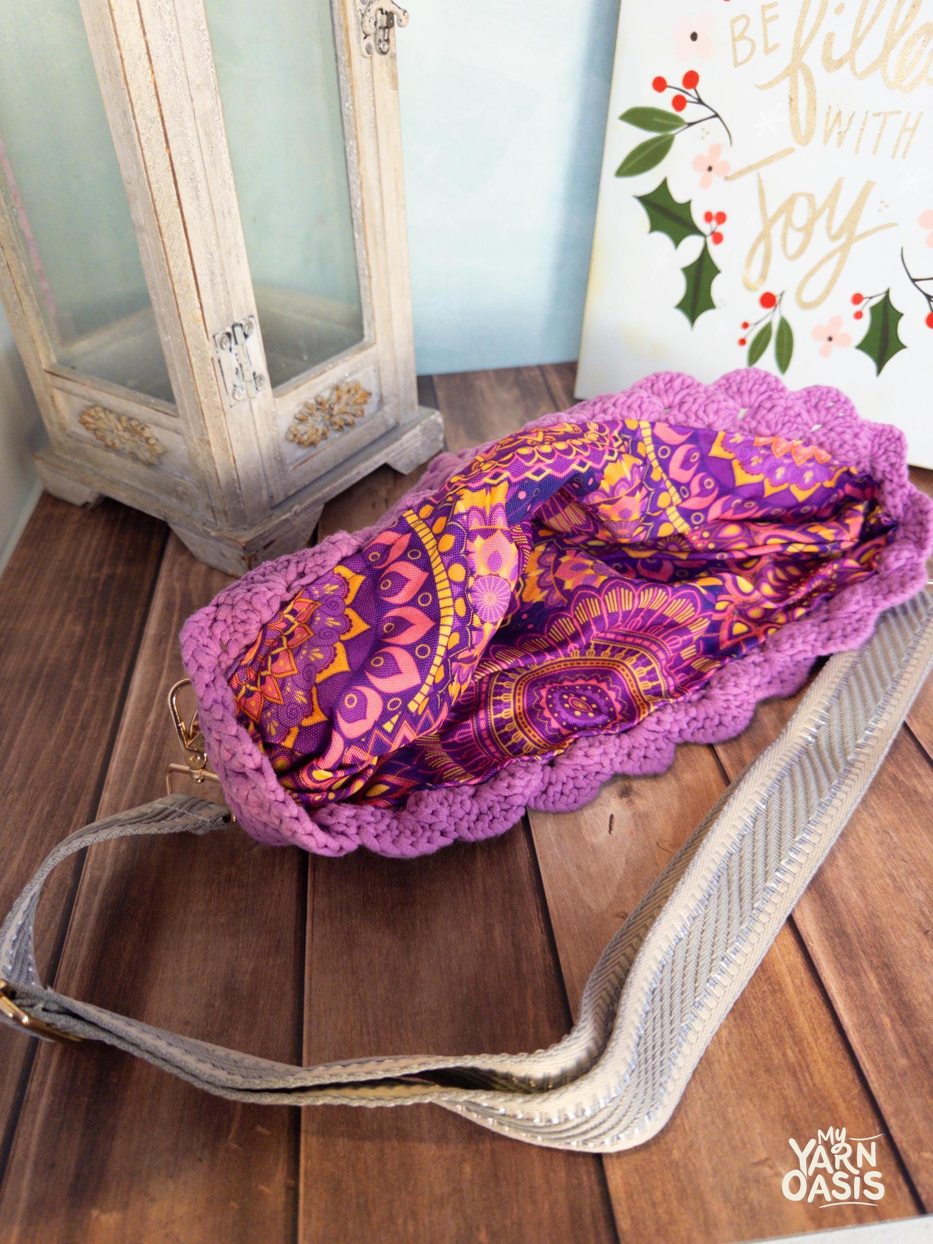 Lilac Crochet Crossbody Bag, fully lined, Strap included. 100% Handmade thumbnail 3