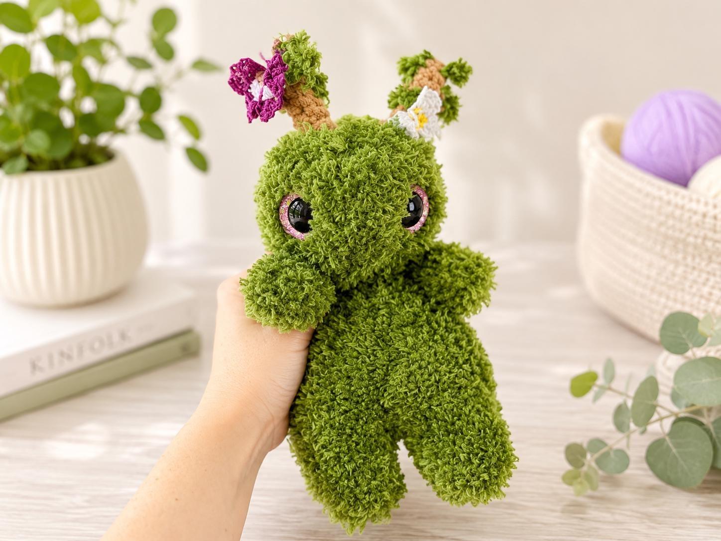 Crochet Moss Sprite Plush: Fuzzy Green Forest Guardian thumbnail 5