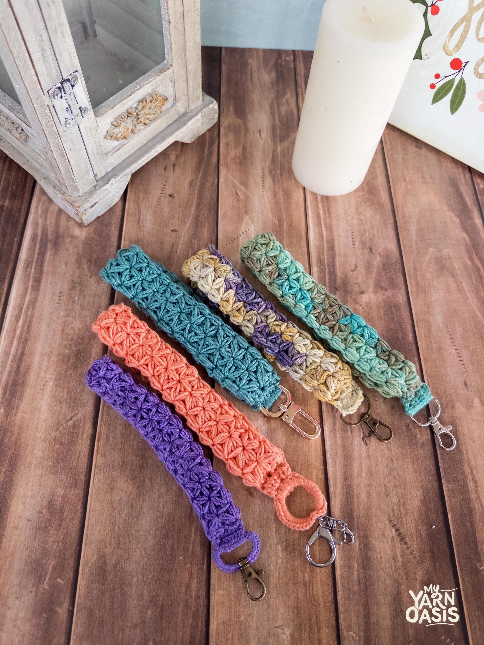 Crochet Jasmine Stitch Wristlet Keychain 100% Handmade with Metal Clasp