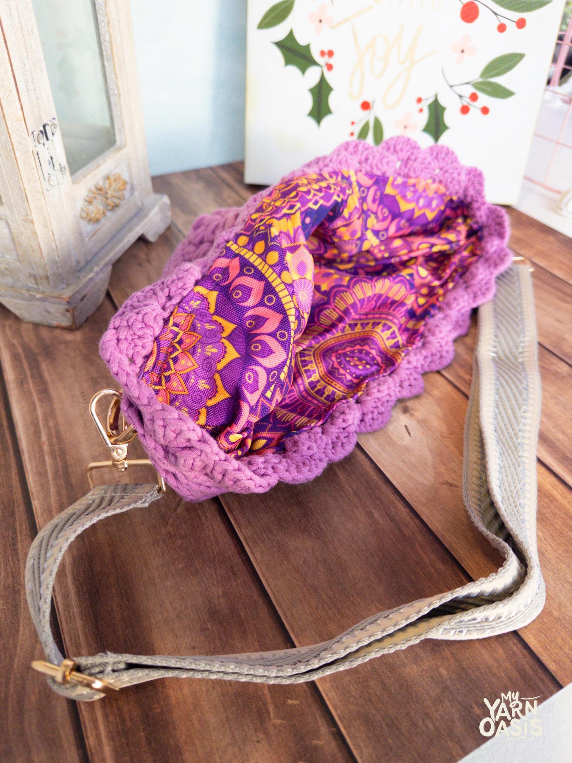 Lilac Crochet Crossbody Bag, fully lined, Strap included. 100% Handmade thumbnail 6