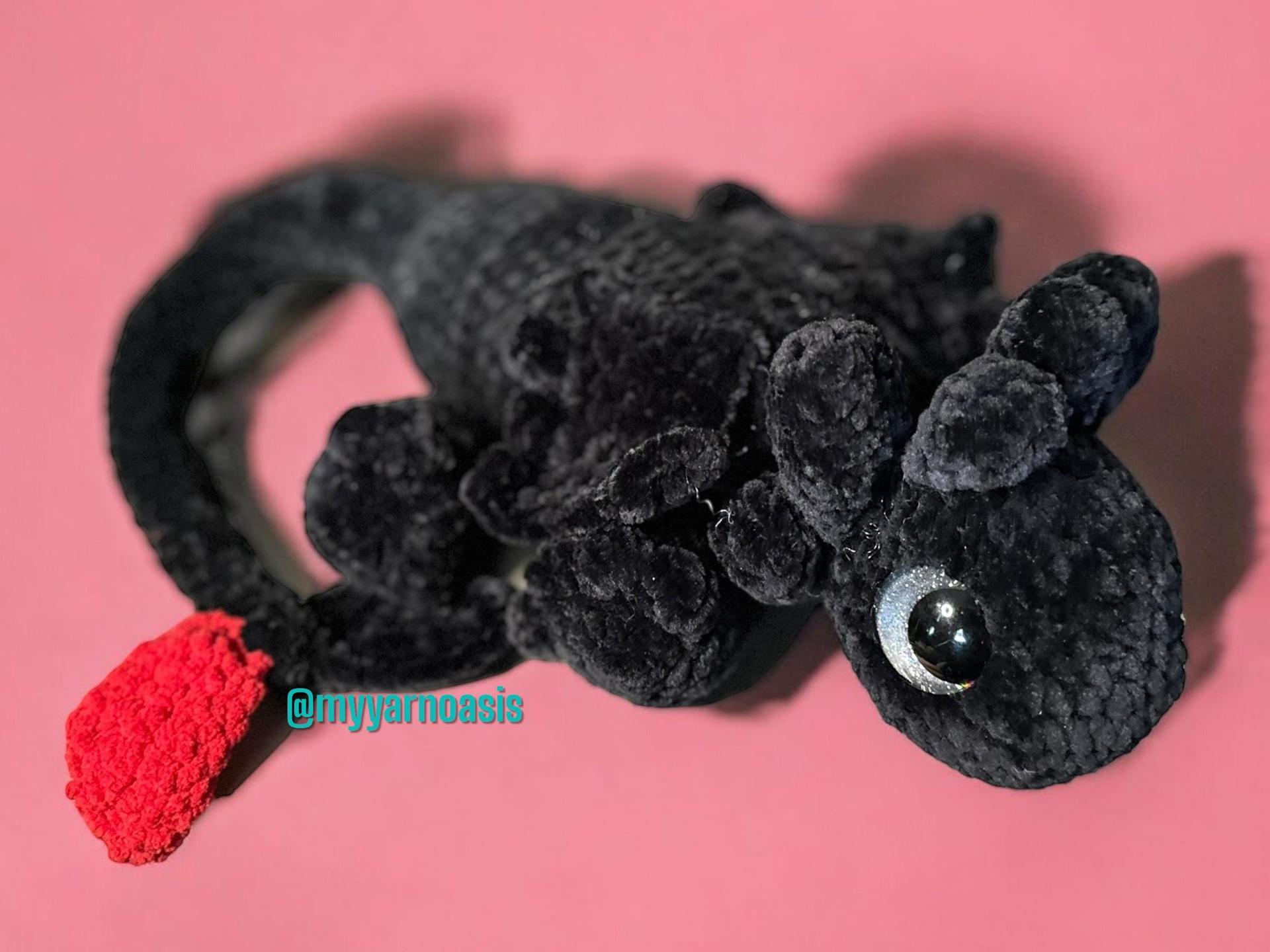 Crochet Dragon Plush: Handmade Night Fury Inspired Stuffed Animal thumbnail 2