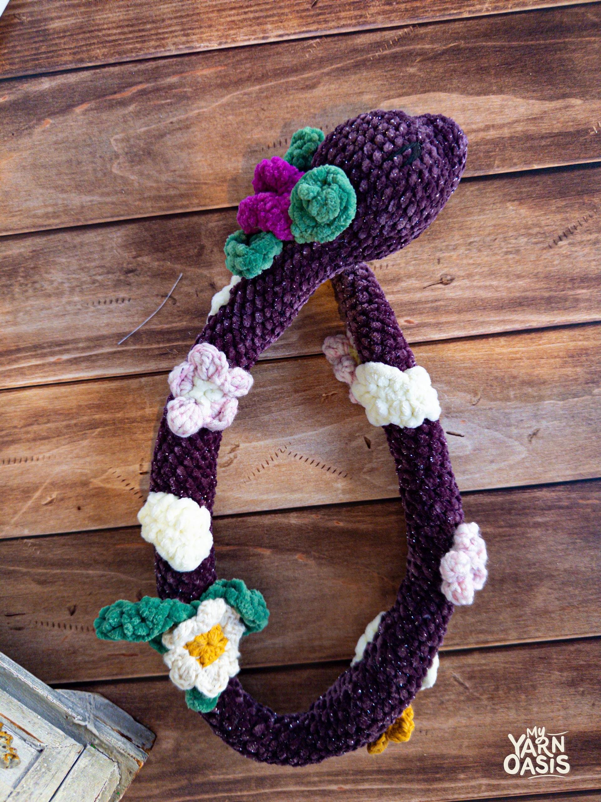 Handmade Crochet Floral Snake Plush Toy, Kawaii Decor thumbnail 3