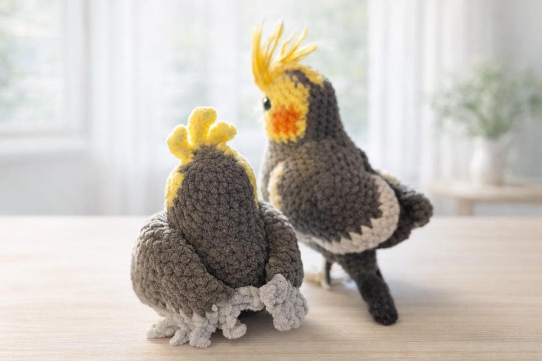 Large Crochet Cinnamon Cockatiel Plushie, Handmade Bird Lover Gift, Soft Plush, thumbnail 3