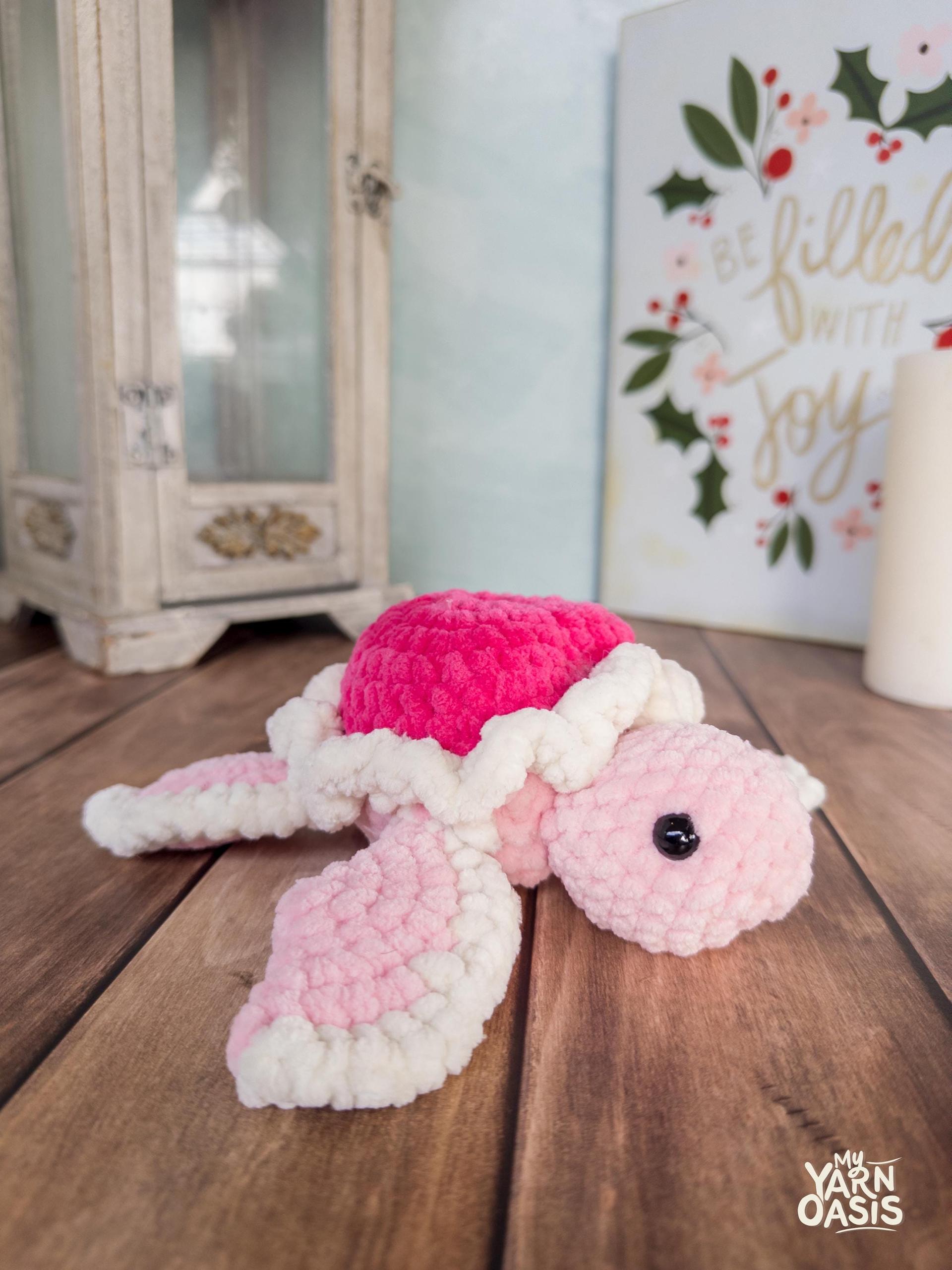 Chenille Yarn Turtle Plush: Pink Mini Heart Shell, Handmade, Valentines Gift thumbnail 2