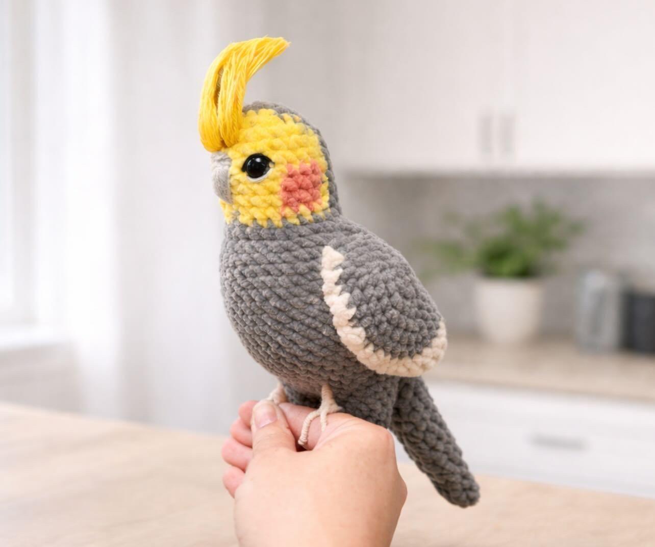 Large Crochet Cinnamon Cockatiel Plushie, Handmade Bird Lover Gift, Soft Plush, thumbnail 5