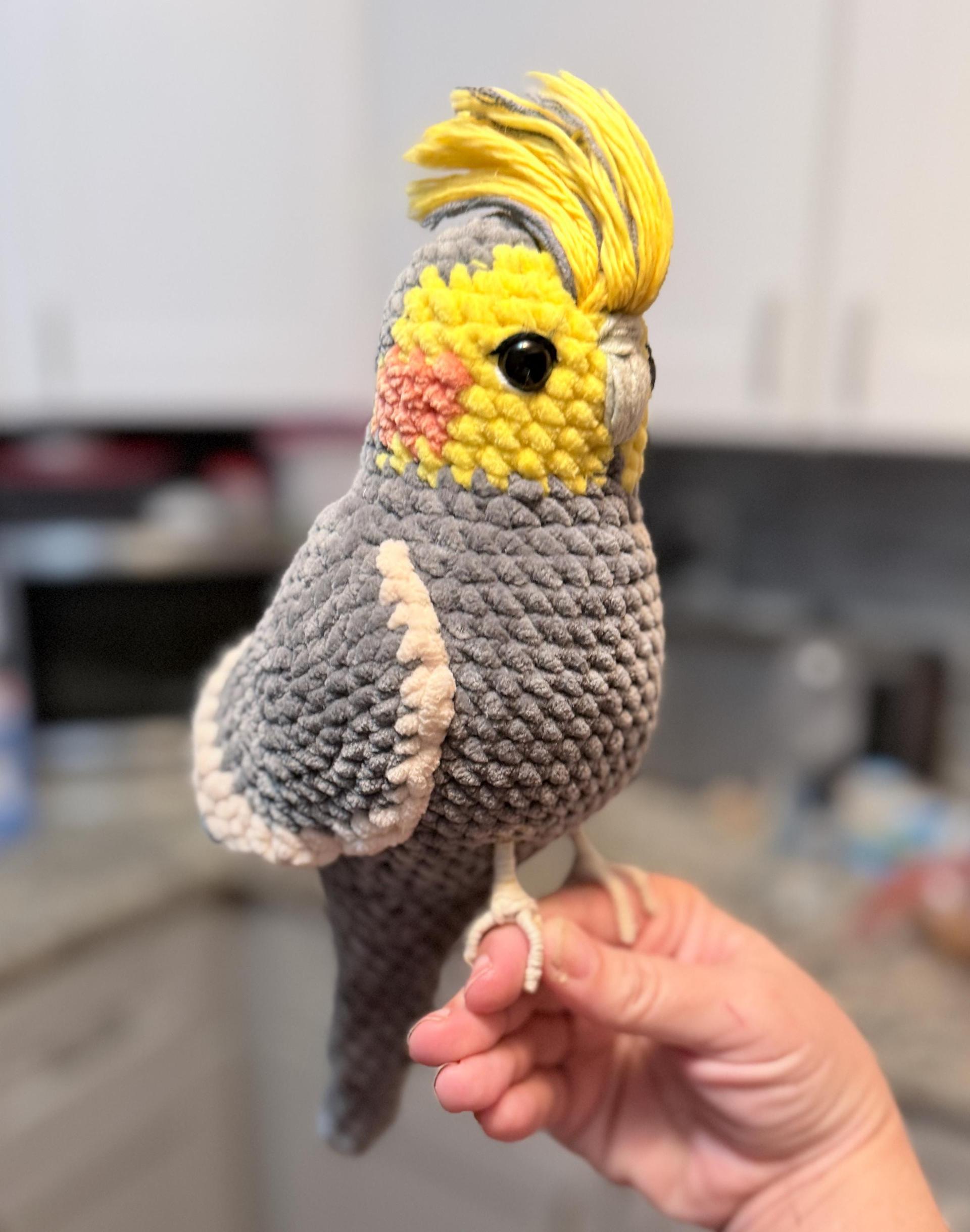 Large Crochet Cinnamon Cockatiel Plushie, Handmade Bird Lover Gift, Soft Plush, thumbnail 7