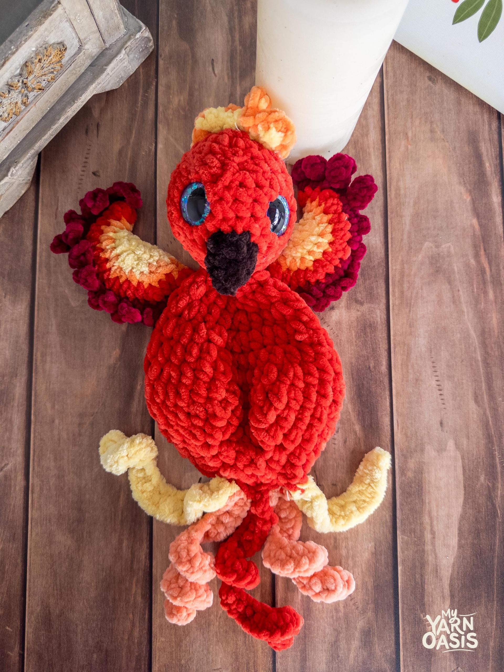 Crochet Phoenix Plushie, Chenille Yarn, Amigurumi Firebird thumbnail 2