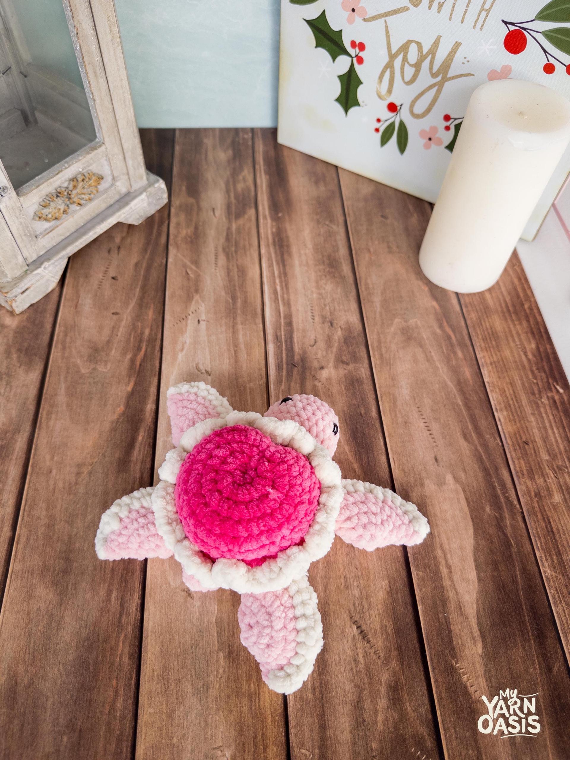 Chenille Yarn Turtle Plush: Pink Mini Heart Shell, Handmade, Valentines Gift thumbnail 3