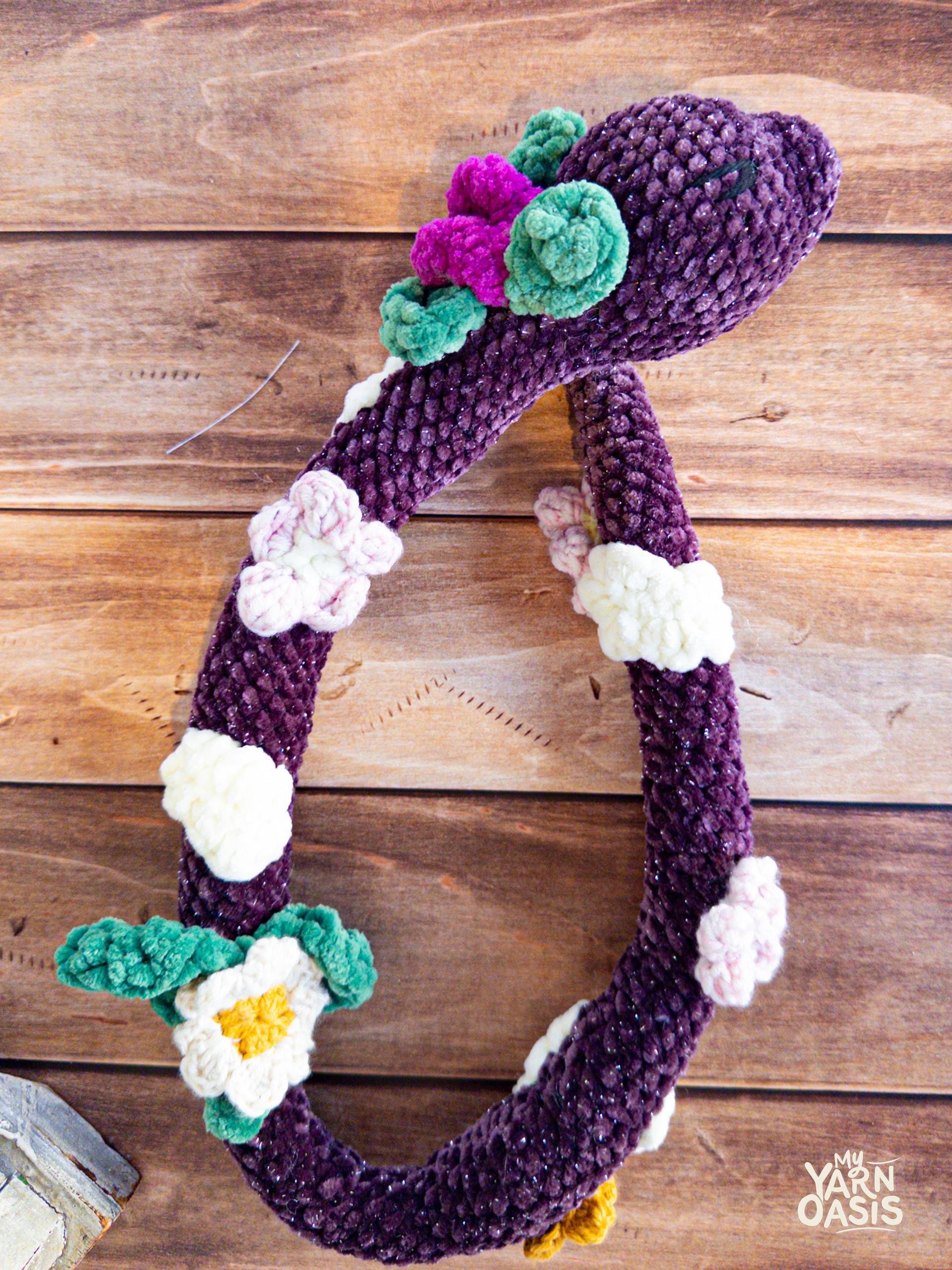 Handmade Crochet Floral Snake Plush Toy, Kawaii Decor thumbnail 2