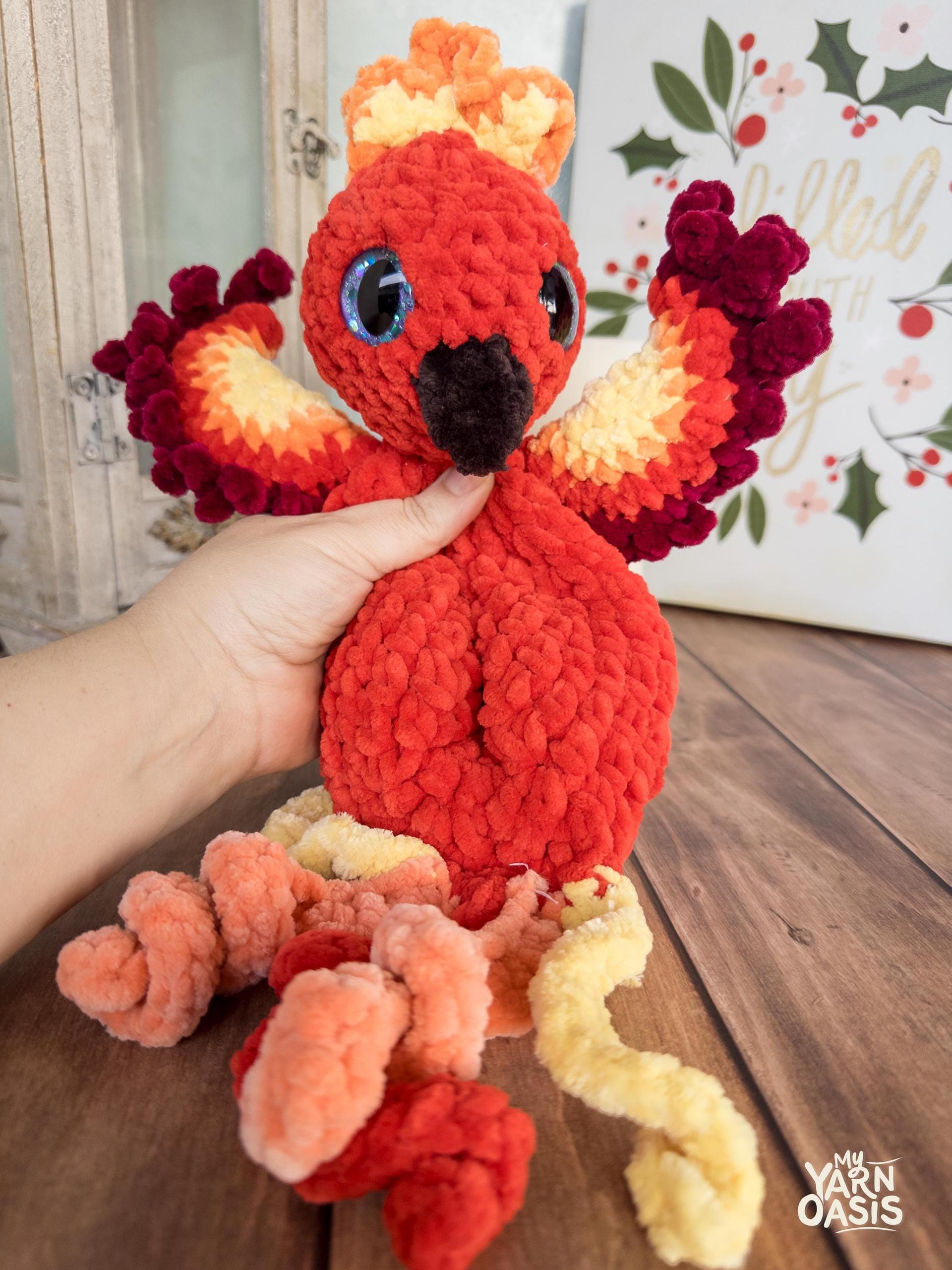 Crochet Phoenix Plushie, Chenille Yarn, Amigurumi Firebird thumbnail 3