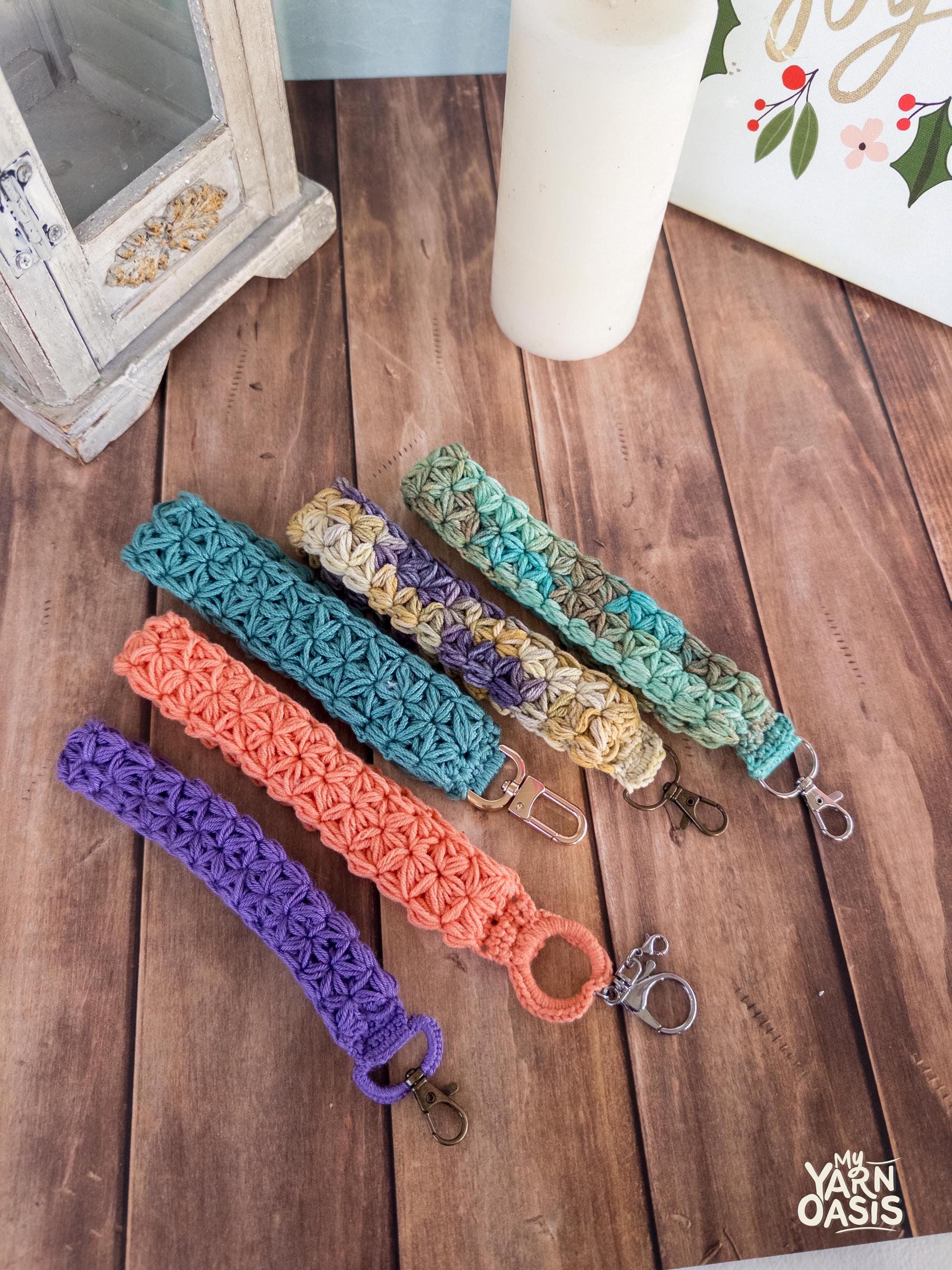 Crochet Jasmine Stitch Wristlet Keychain 100% Handmade with Metal Clasp thumbnail 2