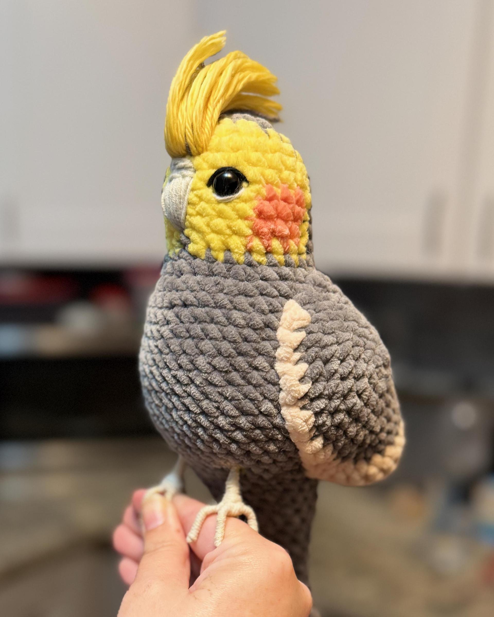 Large Crochet Cinnamon Cockatiel Plushie, Handmade Bird Lover Gift, Soft Plush, thumbnail 6