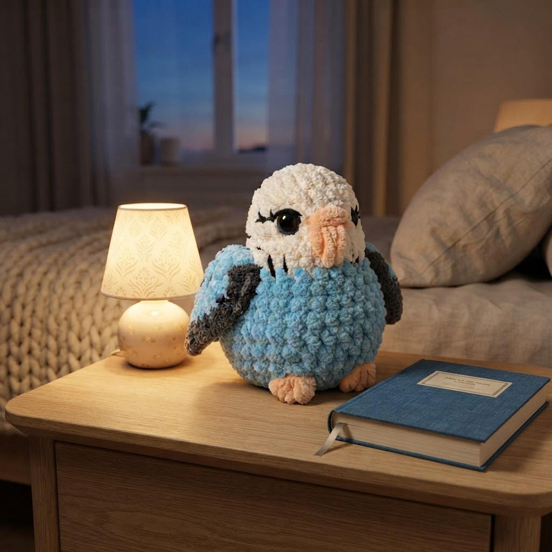 Crochet Budgie Plushie, 3–4 Inch Blue Parakeet Amigurumi, Desk Decor thumbnail 10