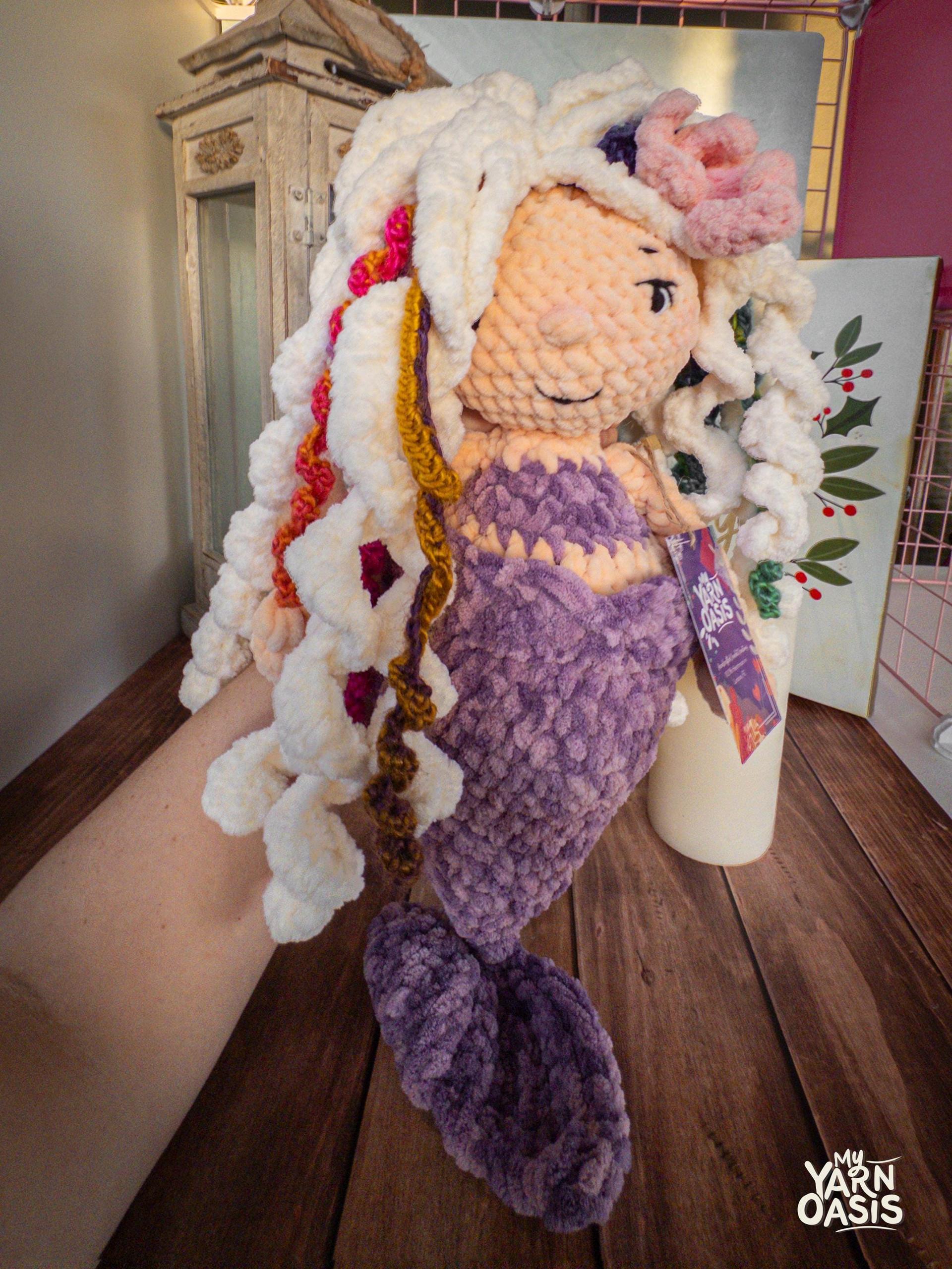 Large Mermaid Snuggler, Crochet Plush Toy, 100% Handmade Ocean Doll, Safe Embroidered Eyes