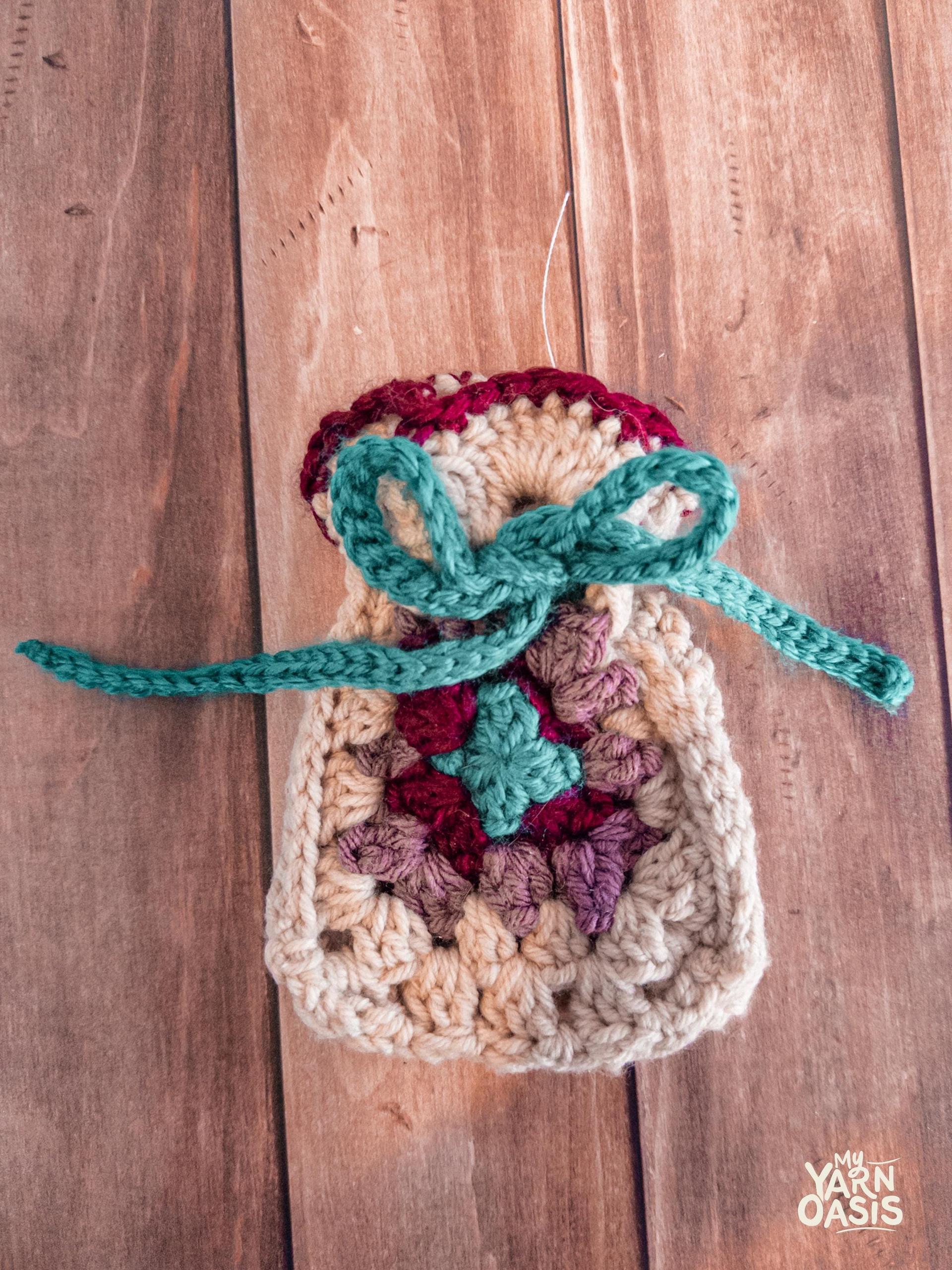 Crochet Granny Square Pouch: Handmade Kawaii Plush Drawstring Bag thumbnail 2