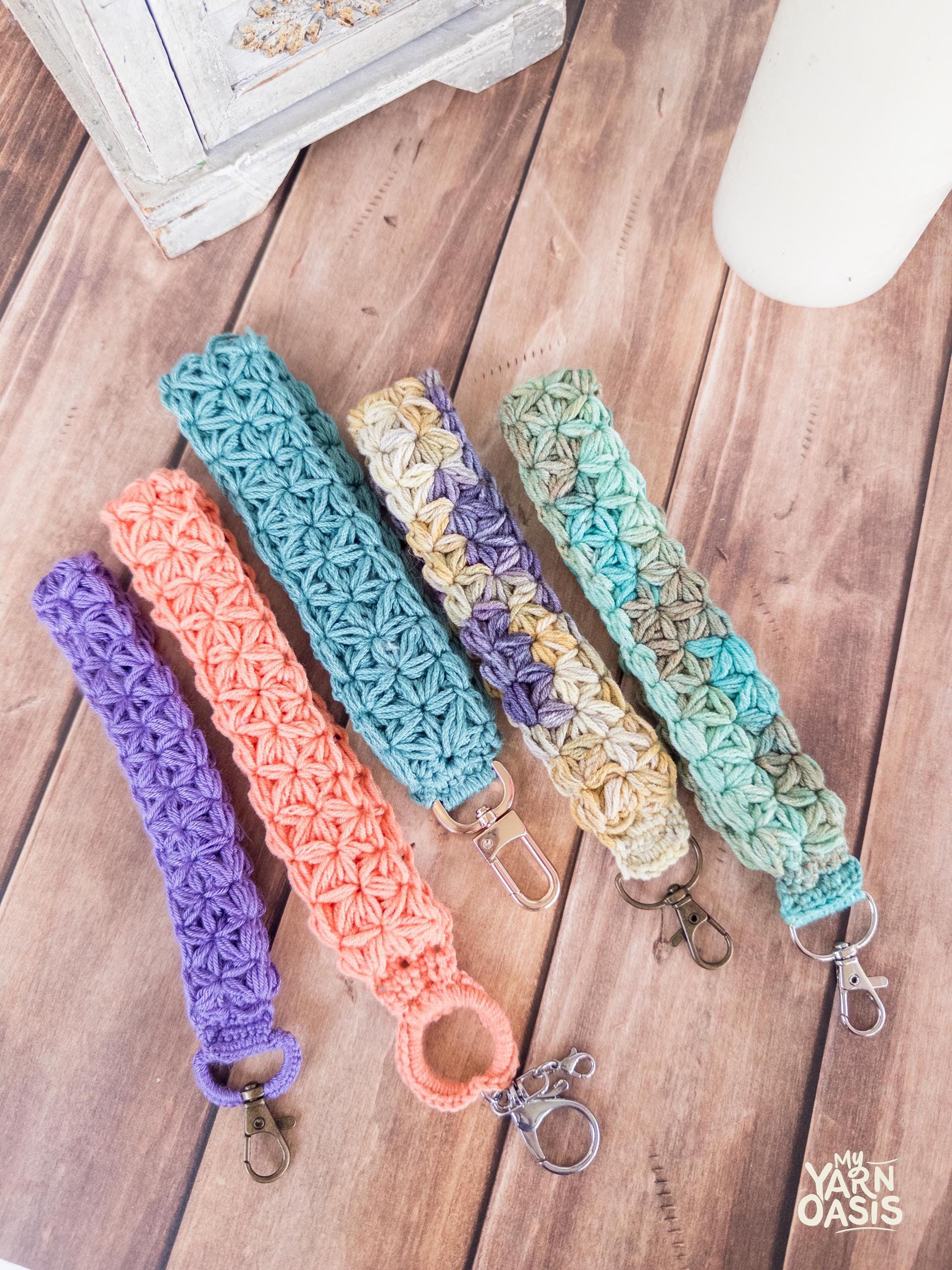 Crochet Jasmine Stitch Wristlet Keychain 100% Handmade with Metal Clasp thumbnail 3