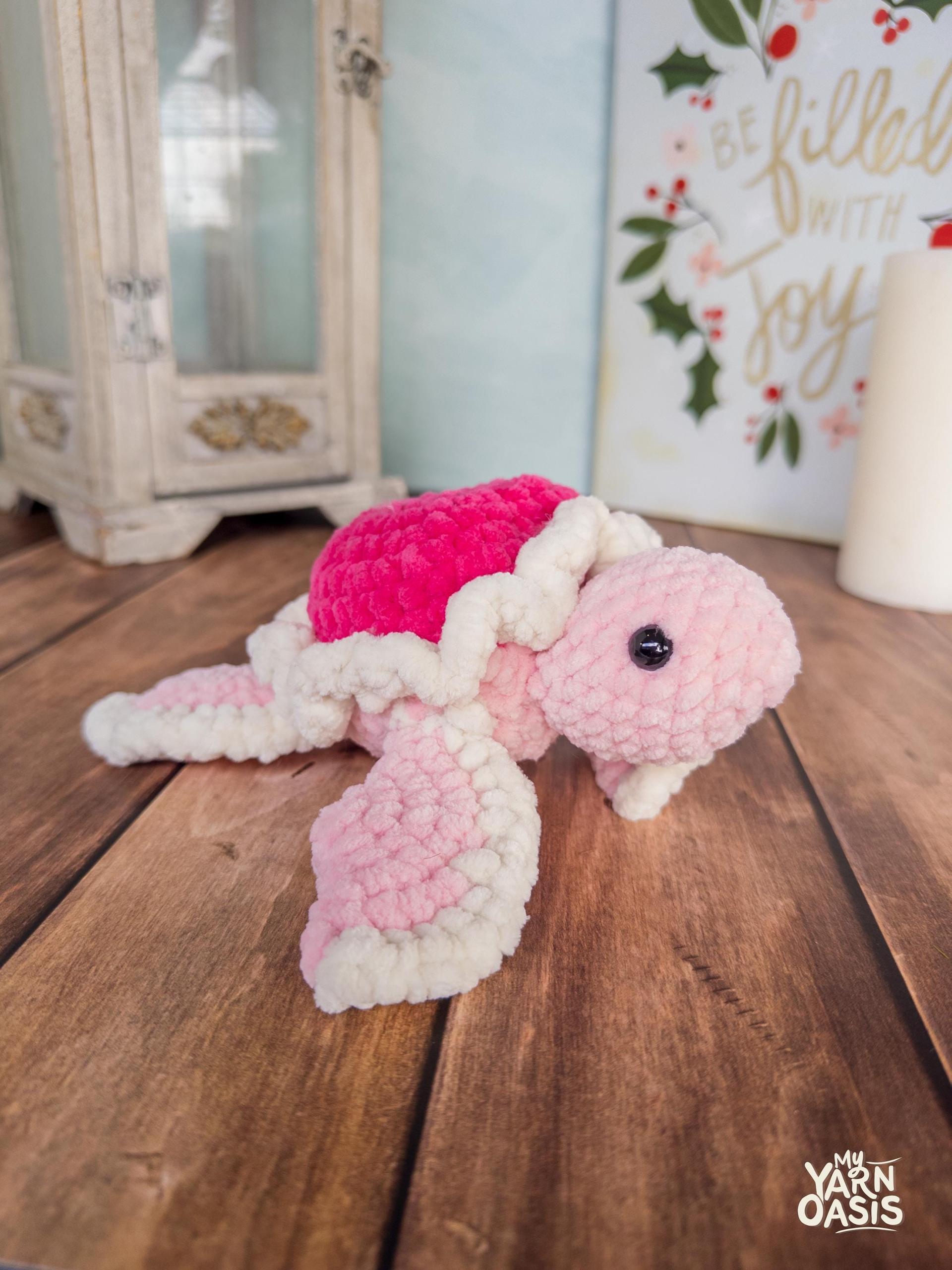 Chenille Yarn Turtle Plush: Pink Mini Heart Shell, Handmade, Valentines Gift thumbnail 5