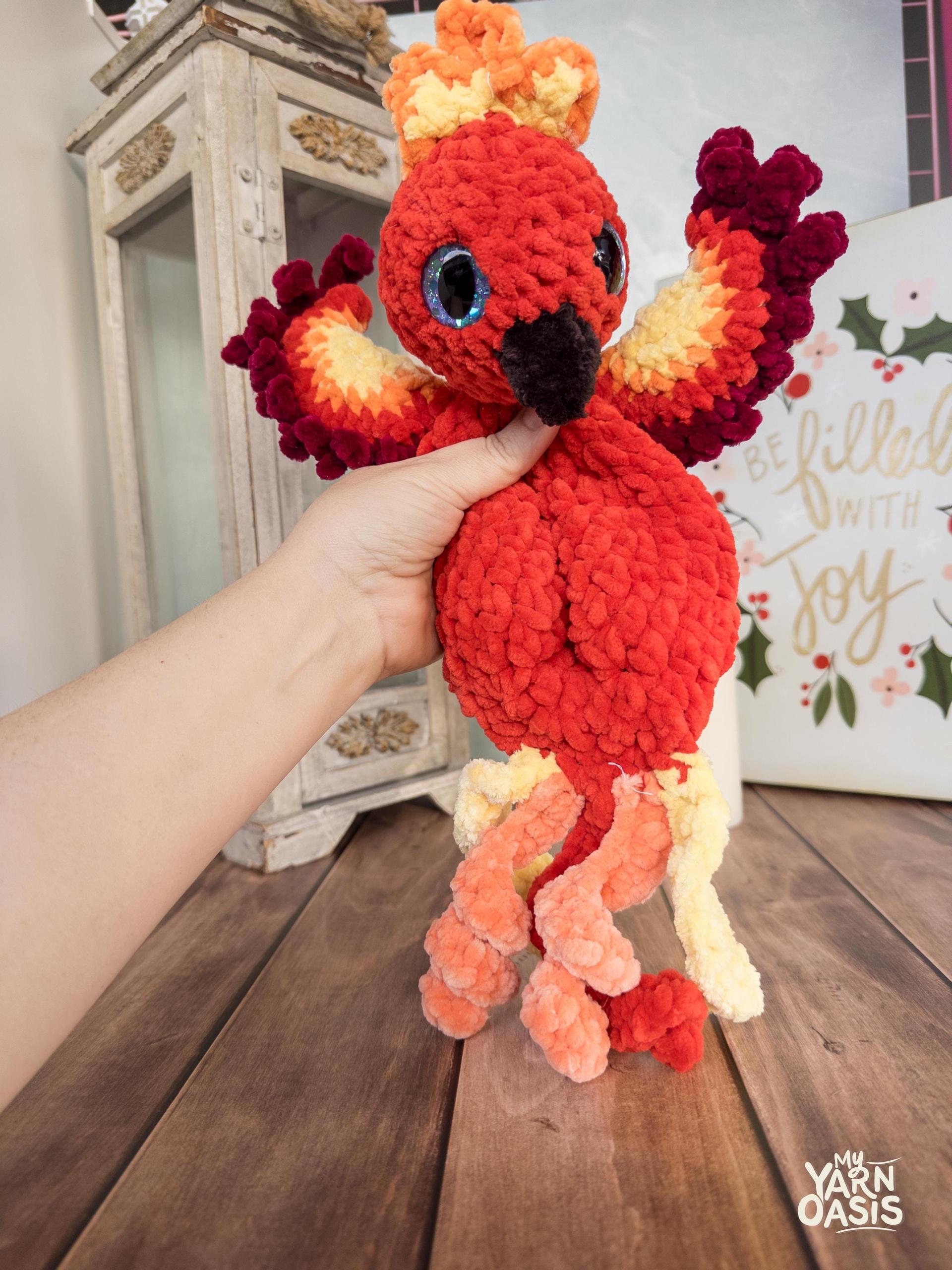 Crochet Phoenix Plushie, Chenille Yarn, Amigurumi Firebird thumbnail 4