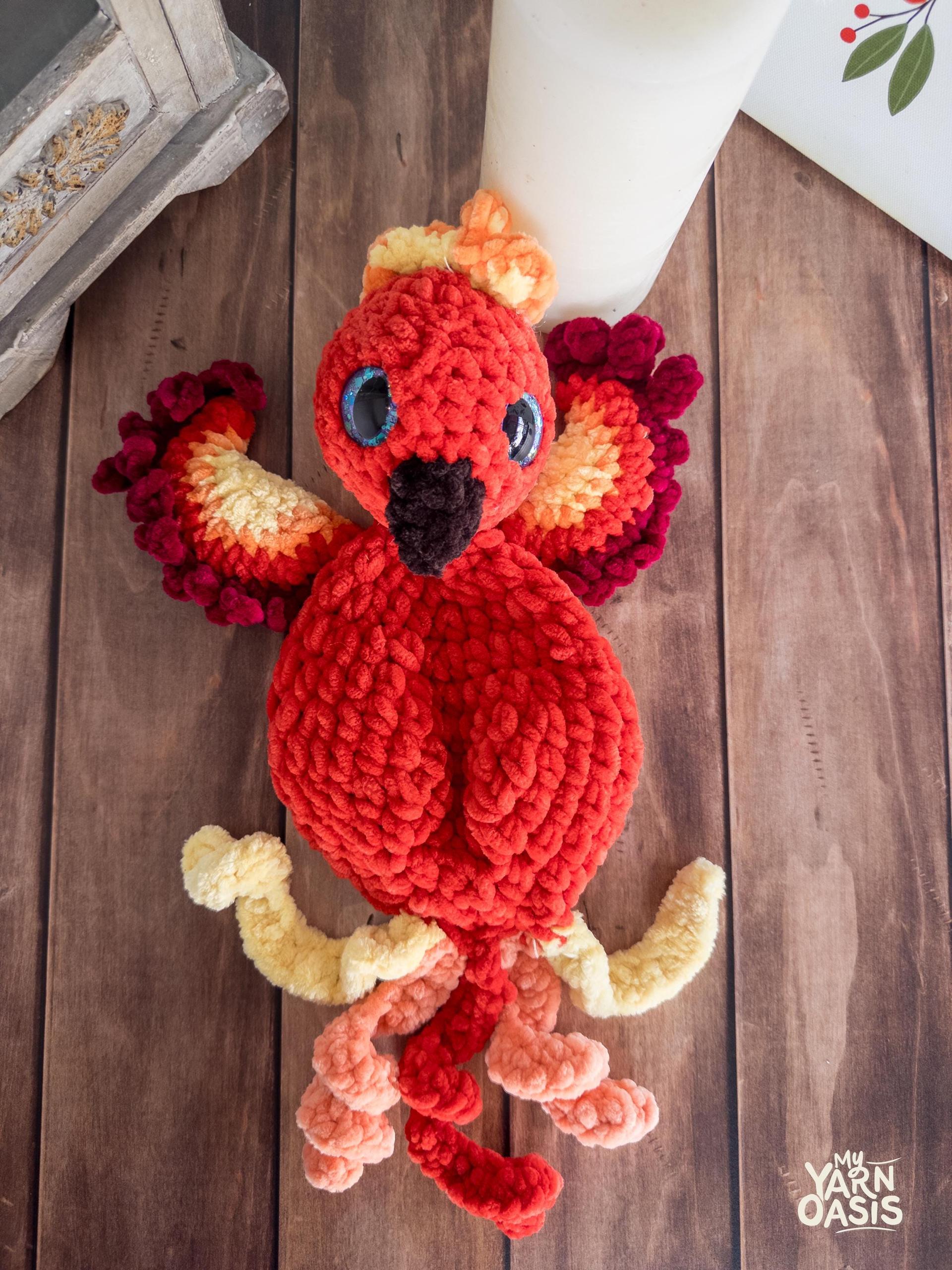 Crochet Phoenix Plushie, Chenille Yarn, Amigurumi Firebird thumbnail 6