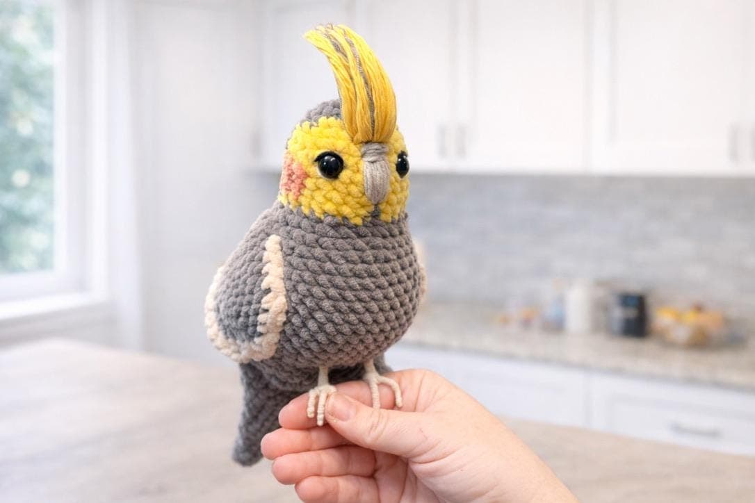 Large Crochet Cinnamon Cockatiel Plushie, Handmade Bird Lover Gift, Soft Plush,
