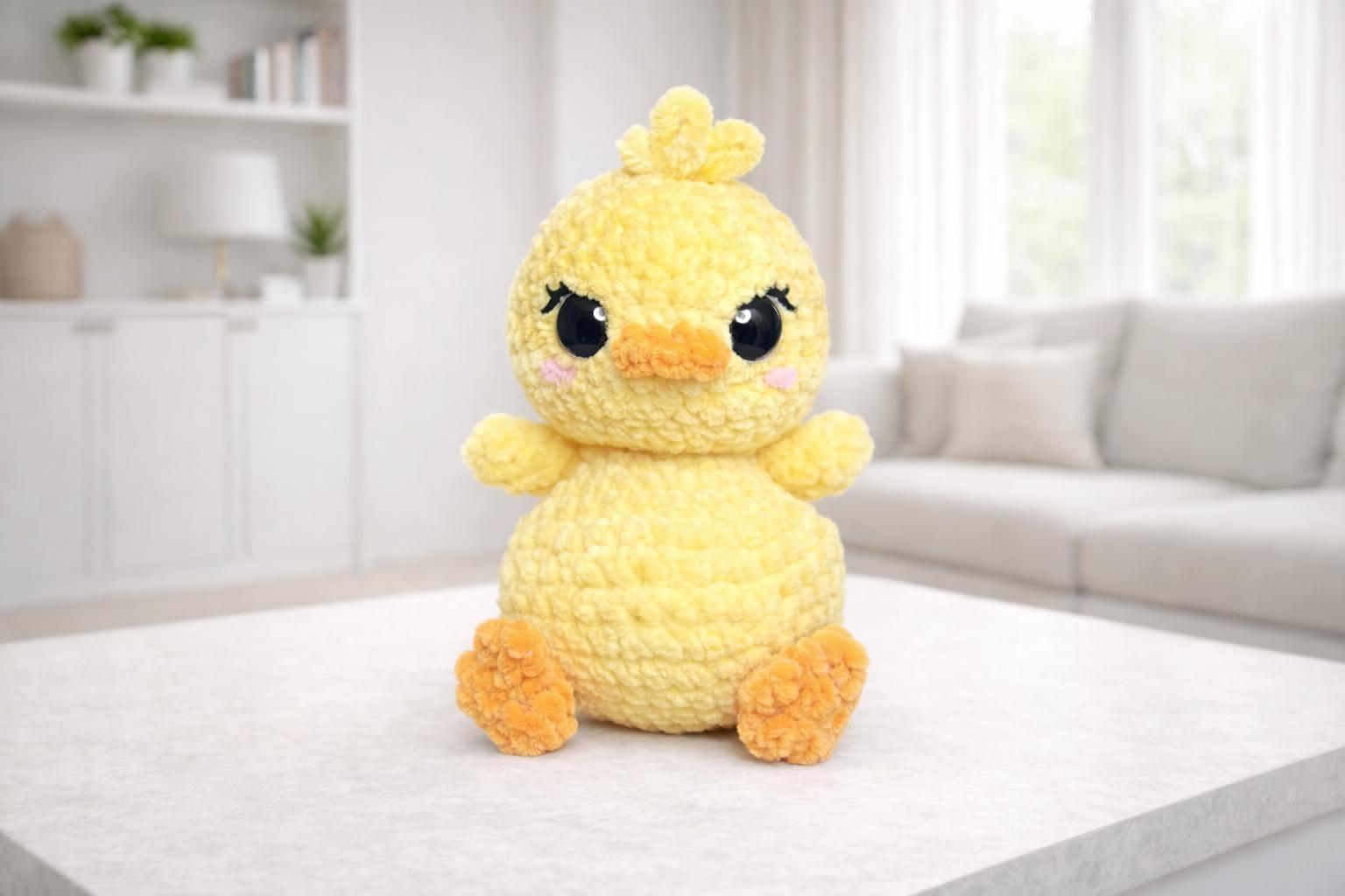 Crocheted Weighted Yellow Duck Plushie: Handmade Bird Lover Gift