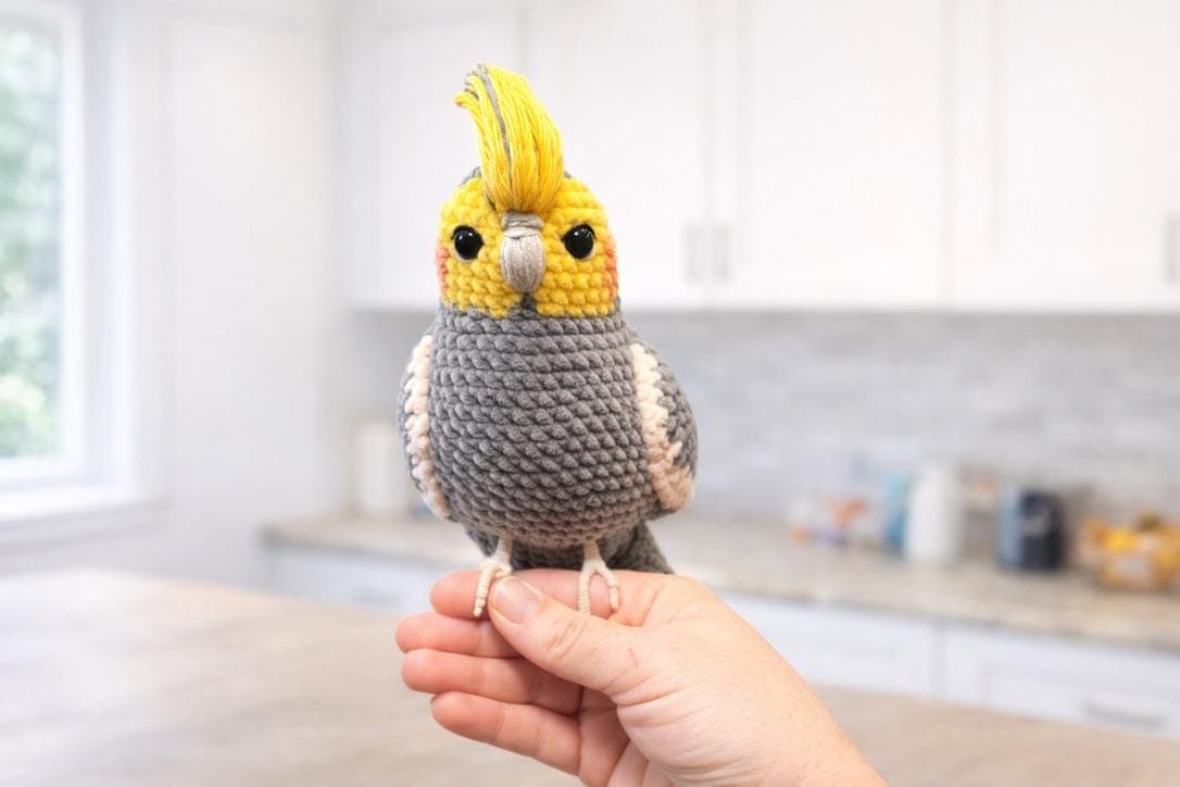Large Crochet Cinnamon Cockatiel Plushie, Handmade Bird Lover Gift, Soft Plush, thumbnail 2