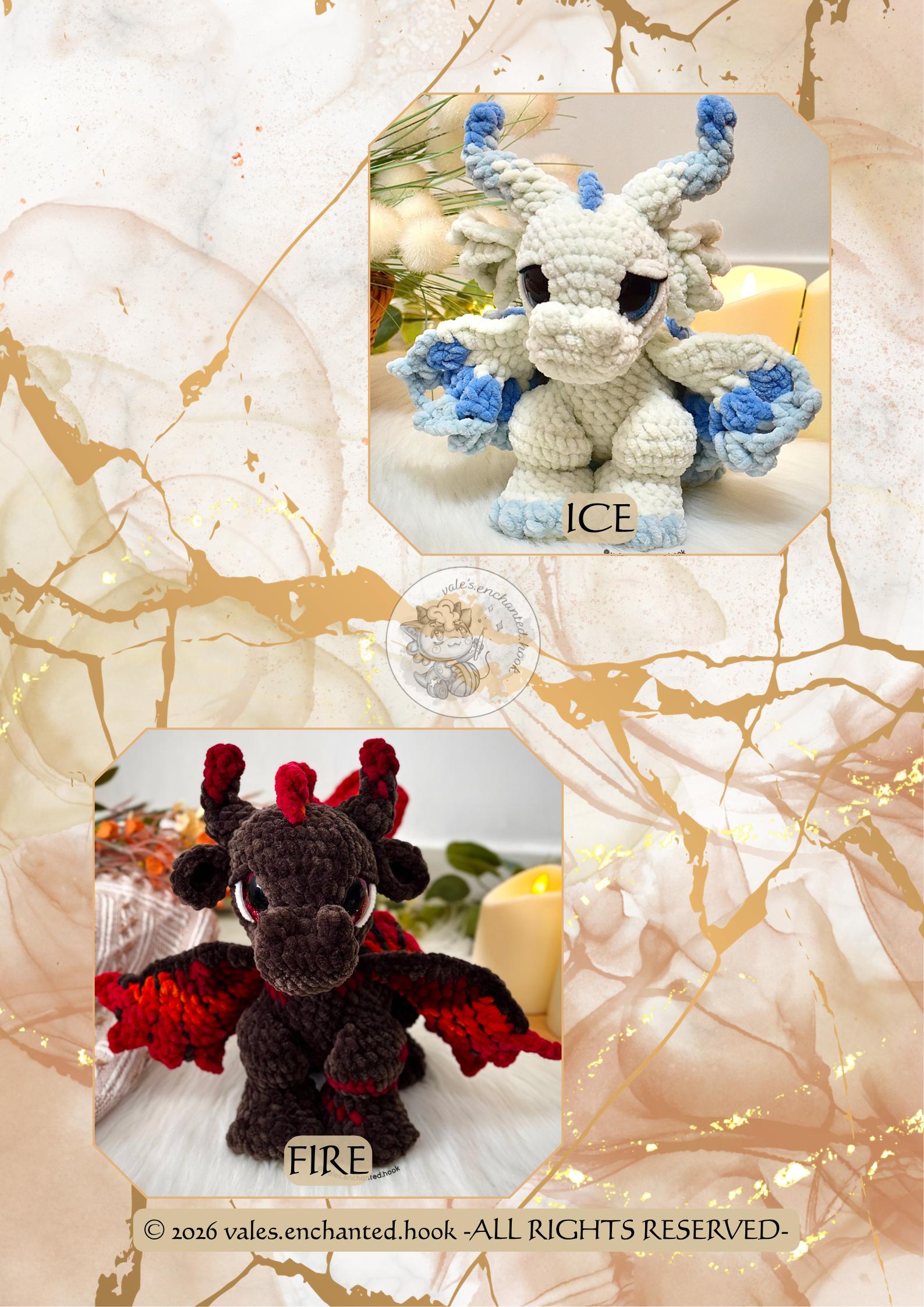 BUNDLE-Blaze the Lava Dragon & Eira the Ice Dragon-Amigurumi Patterns