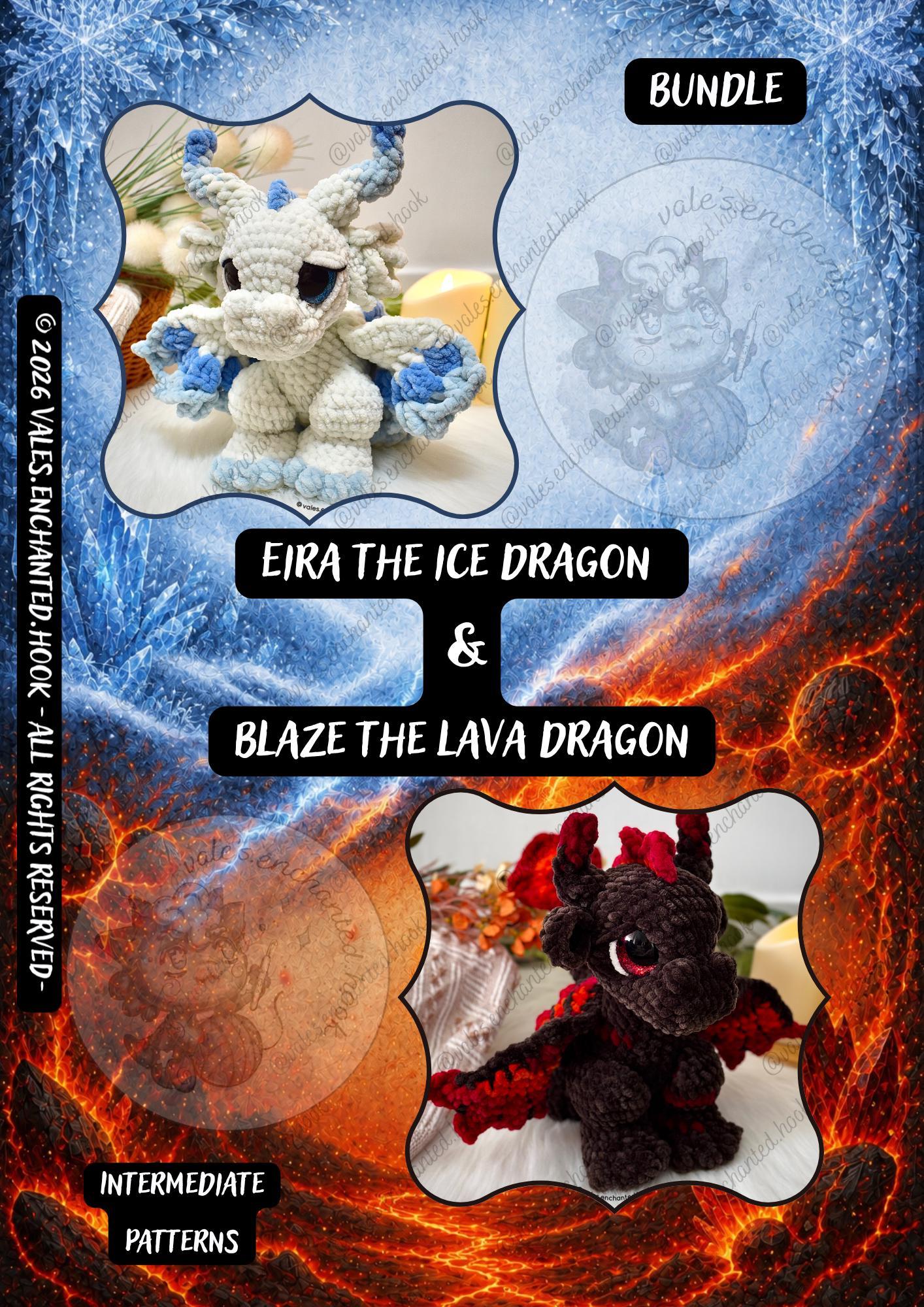BUNDLE-Blaze the Lava Dragon & Eira the Ice Dragon-Amigurumi Patterns