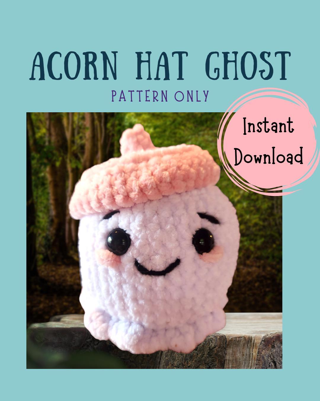 No Sew Ghost Crochet Pattern with Acorn Hat | Amigurumi Halloween Fall Decor PDF Tutorial
