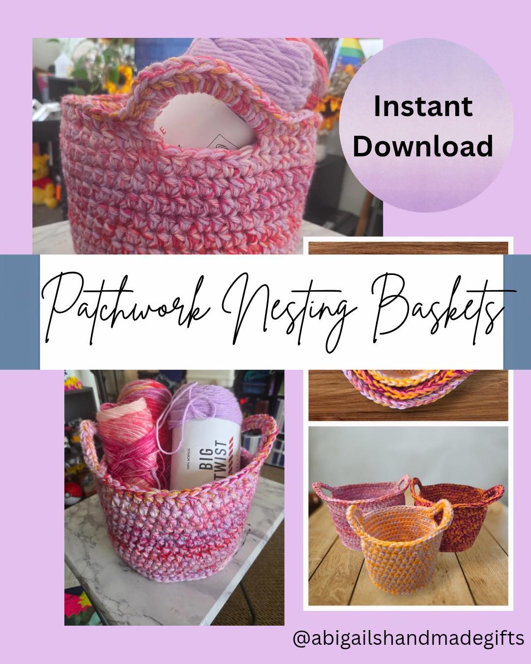 Patchwork Nesting Baskets PDF crochet pattern ONLY