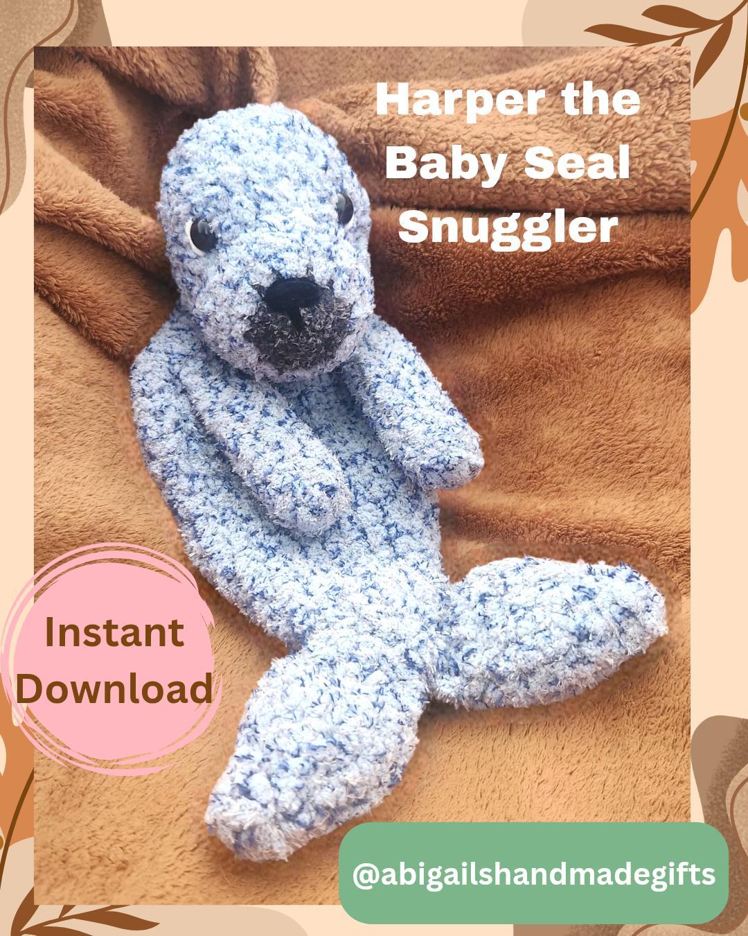 Harper the Baby Seal Snuggler Crochet pdf pattern low sew with pictures